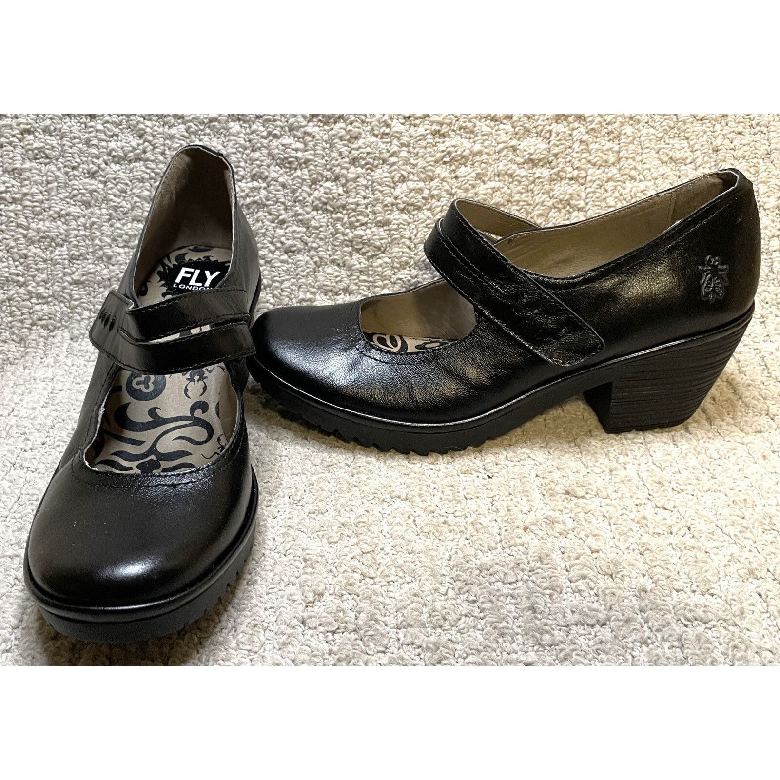 FLY London Black Giglio Mary Jane Shoes NIB 41 US 10 Box
