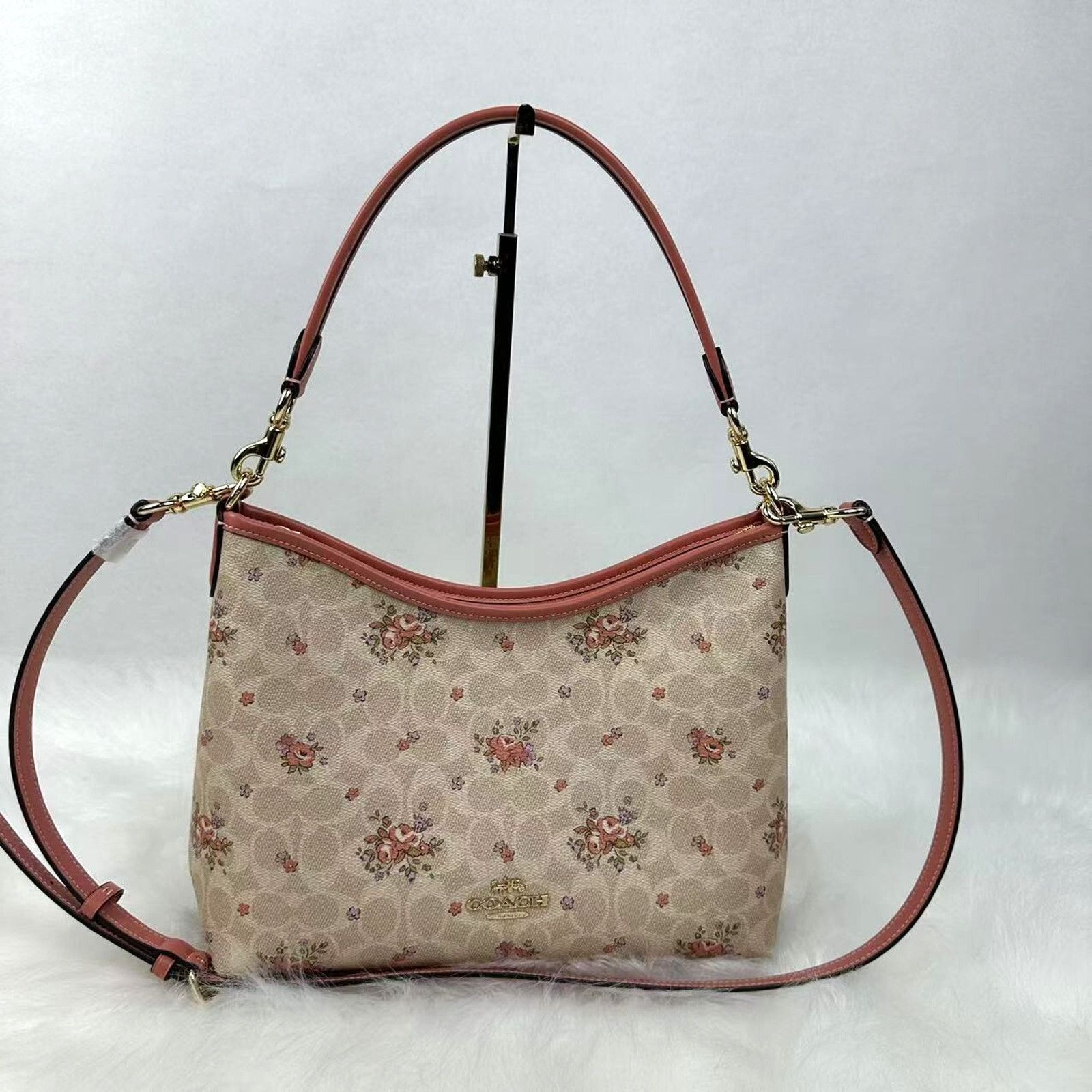 Coach Laurel Shoulder Bag Signature Canvas Floral Print Sand in Brown, Women's