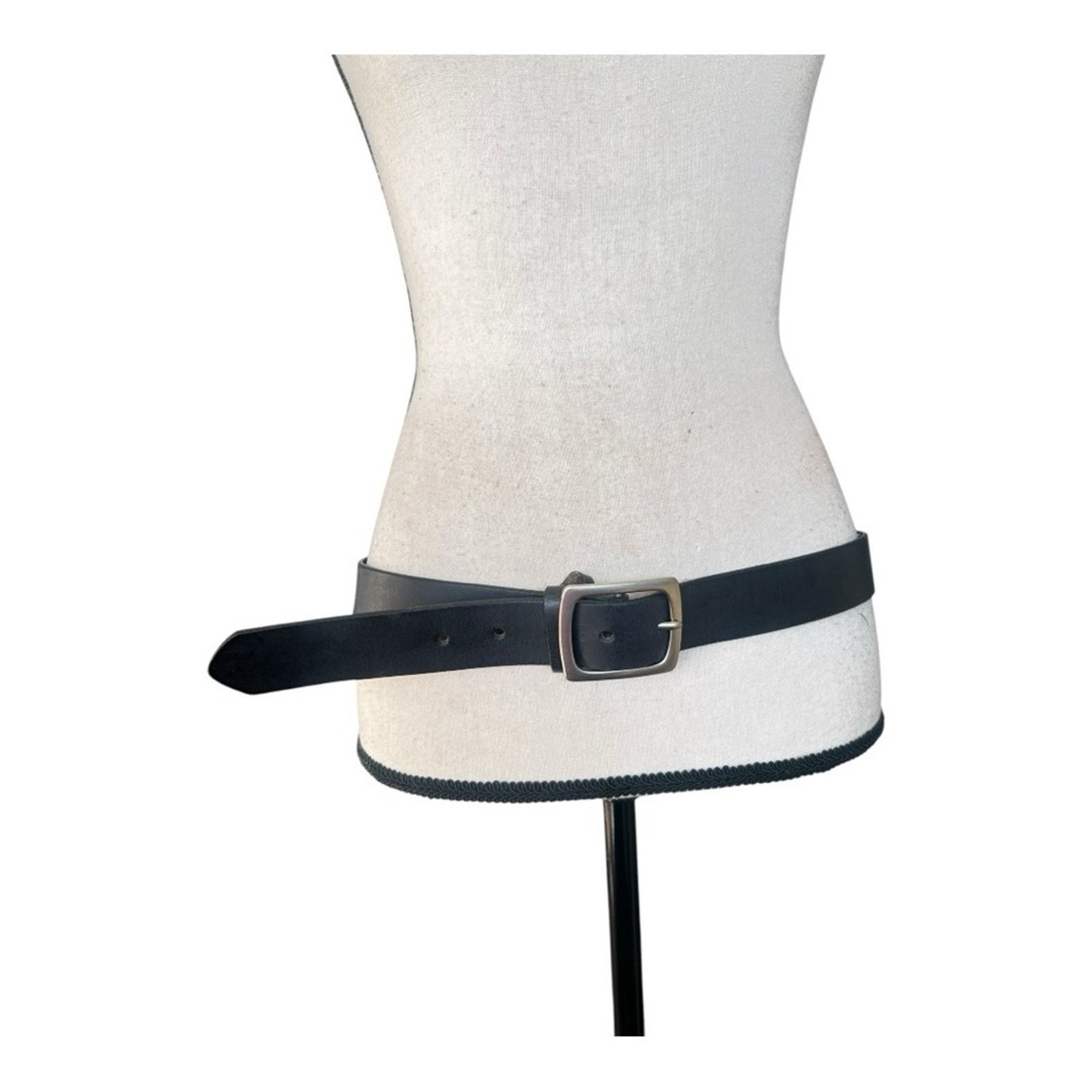 Vintage Classic Black Leather Belt with Silver Square Buckle Size 34 - 1 Thumbnail