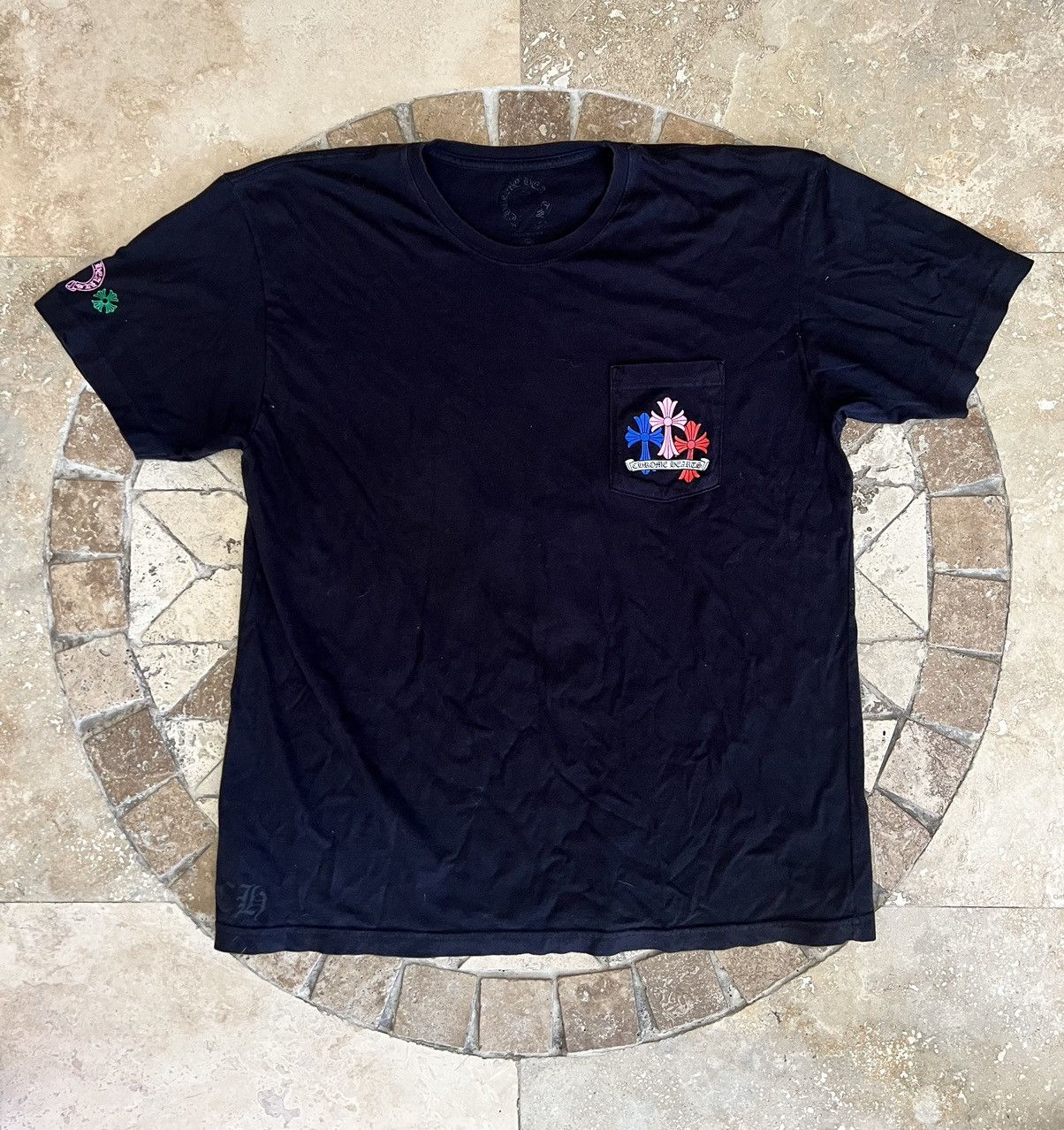 image of Chrome Hearts Multi Color Cross Tee in Black, Men's (Size 2XL)