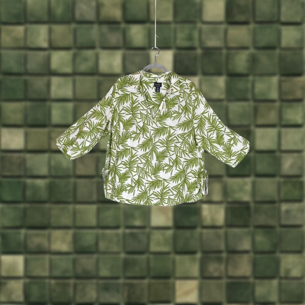 Nicole Miller Nicole Miller Green Tropical Print 1X Linen Popover Tunic Boho Beach Blouse Size XL / US 12-14 / IT 48-50 - 1 Thumbnail