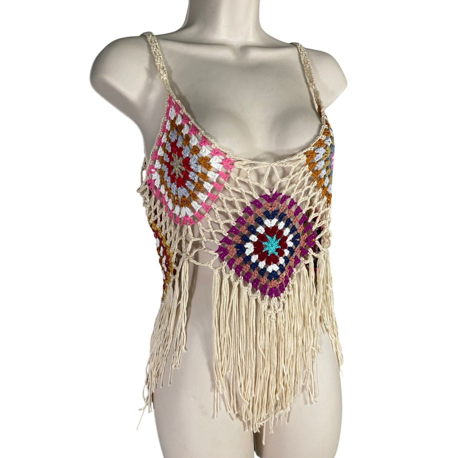 Other Women's Multicolor Crochet Boho Tassel Crop Cami Size M Size M / US 6-8 / IT 42-44 - 1 Thumbnail