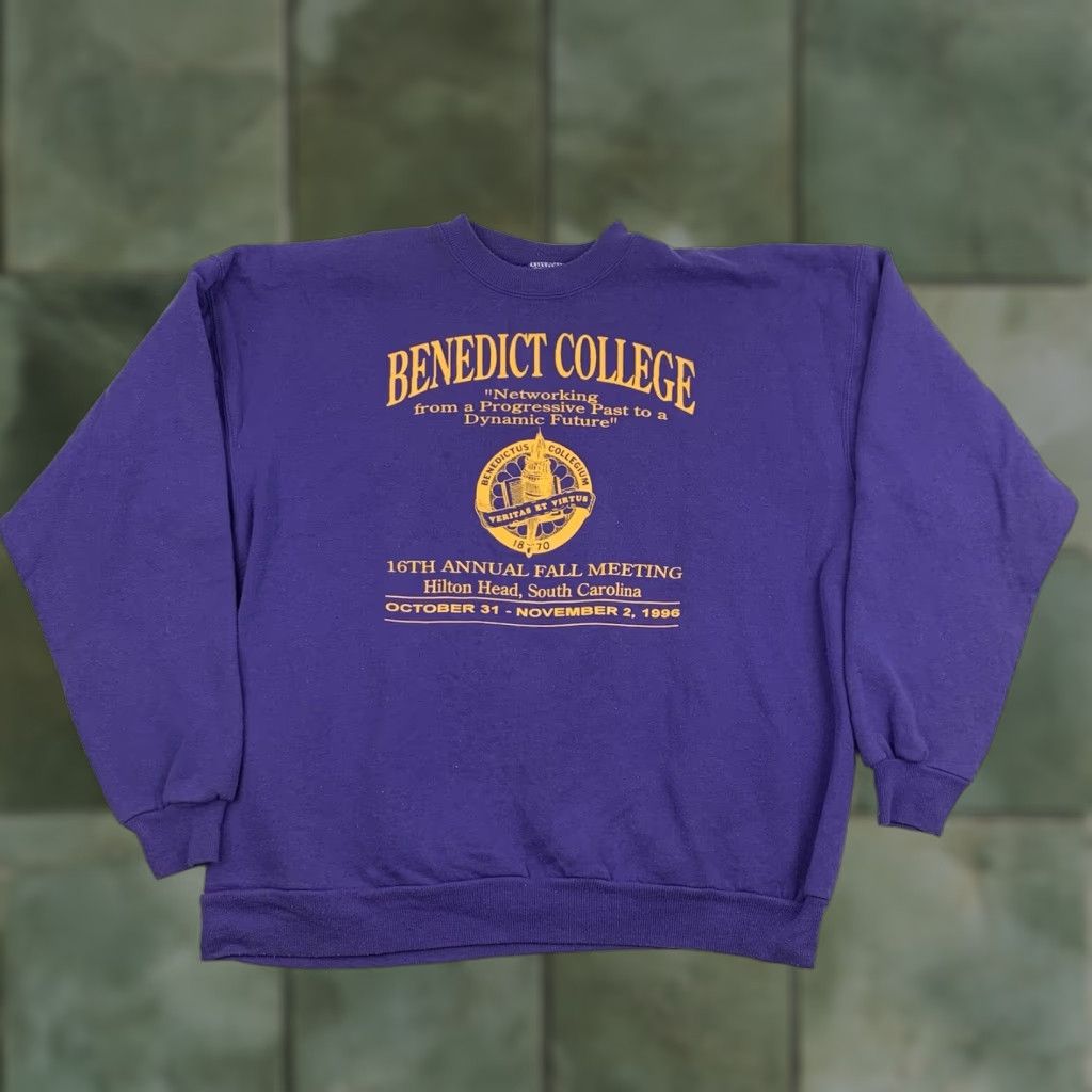 Hanes VINTAGE Benedict College Sweatshirt Men's XL Purple College 90s School Pullover Size US XL / EU 56 / 4 - 1 Thumbnail