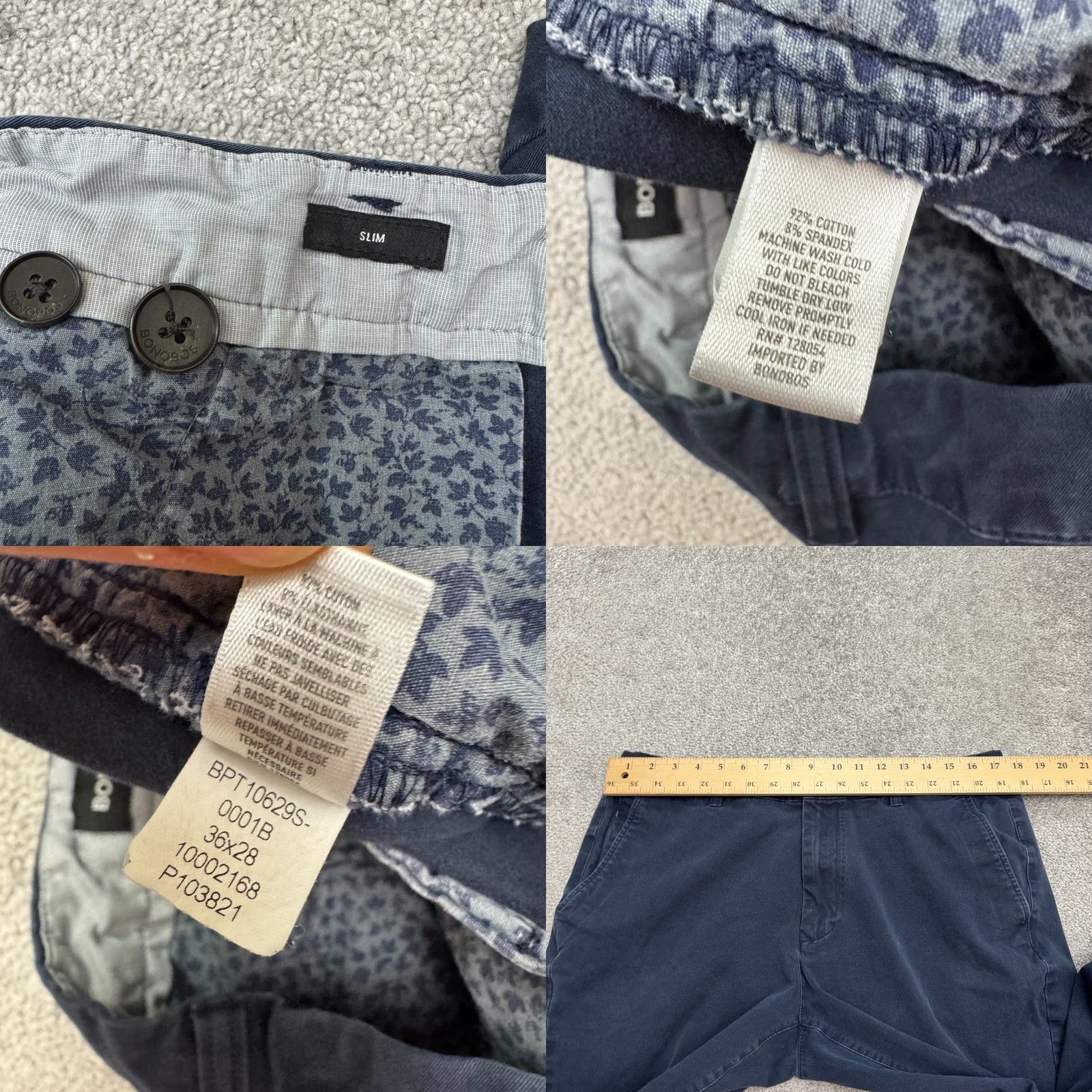 Bonobos Bonobos Slim Fit Straight Leg Chino Pants Mens 36x28 Navy Blue Cotton Flat Front Button Zip Casual Workwear Baggy? Size US 31 - 8 Thumbnail