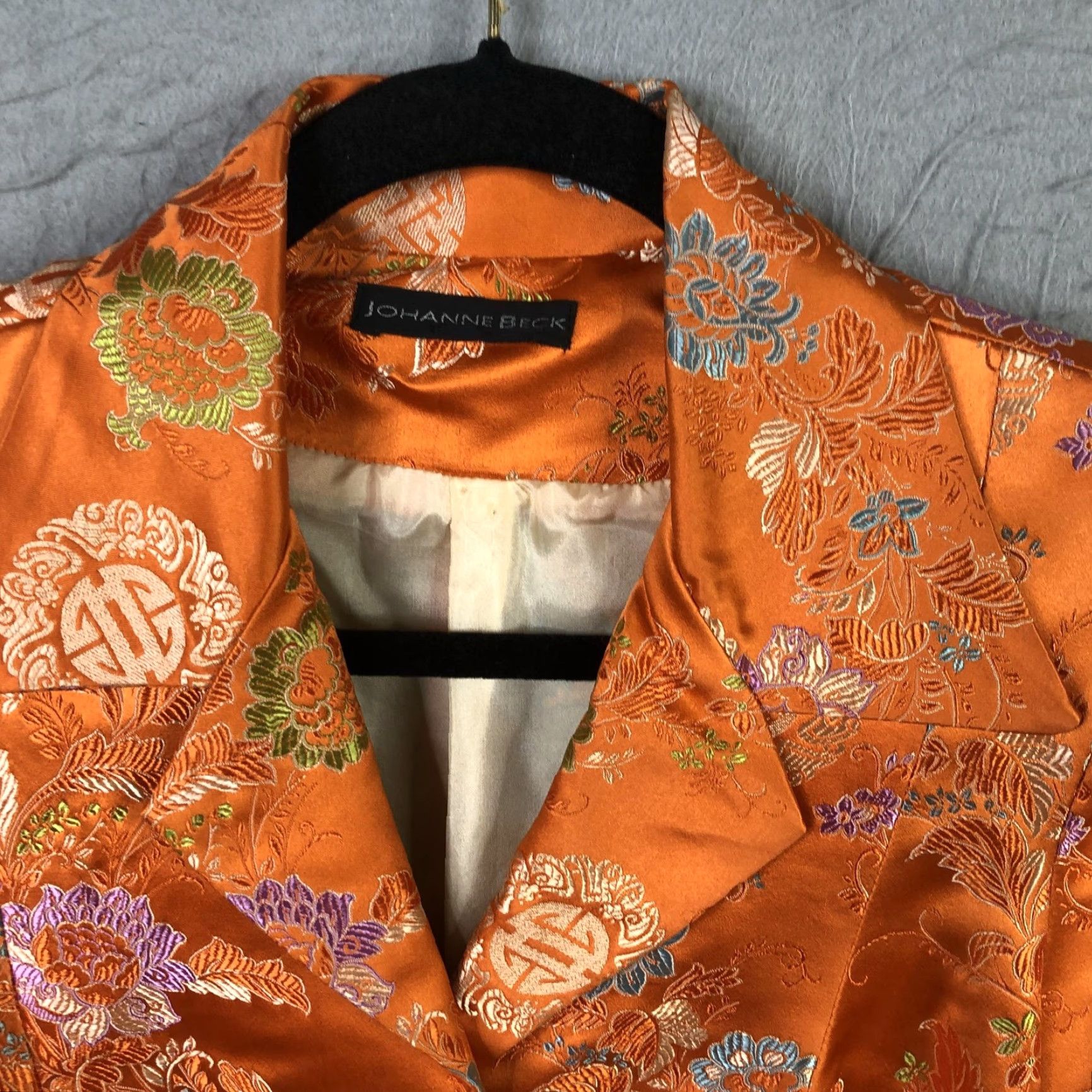 Vintage Johanne Beck Blazer Womens Medium Orange Silk Blend Floral Embroidered Satin Blazer - Formal Party/Cocktail Womens Size M / US 6-8 / IT 42-44 - 7 Thumbnail