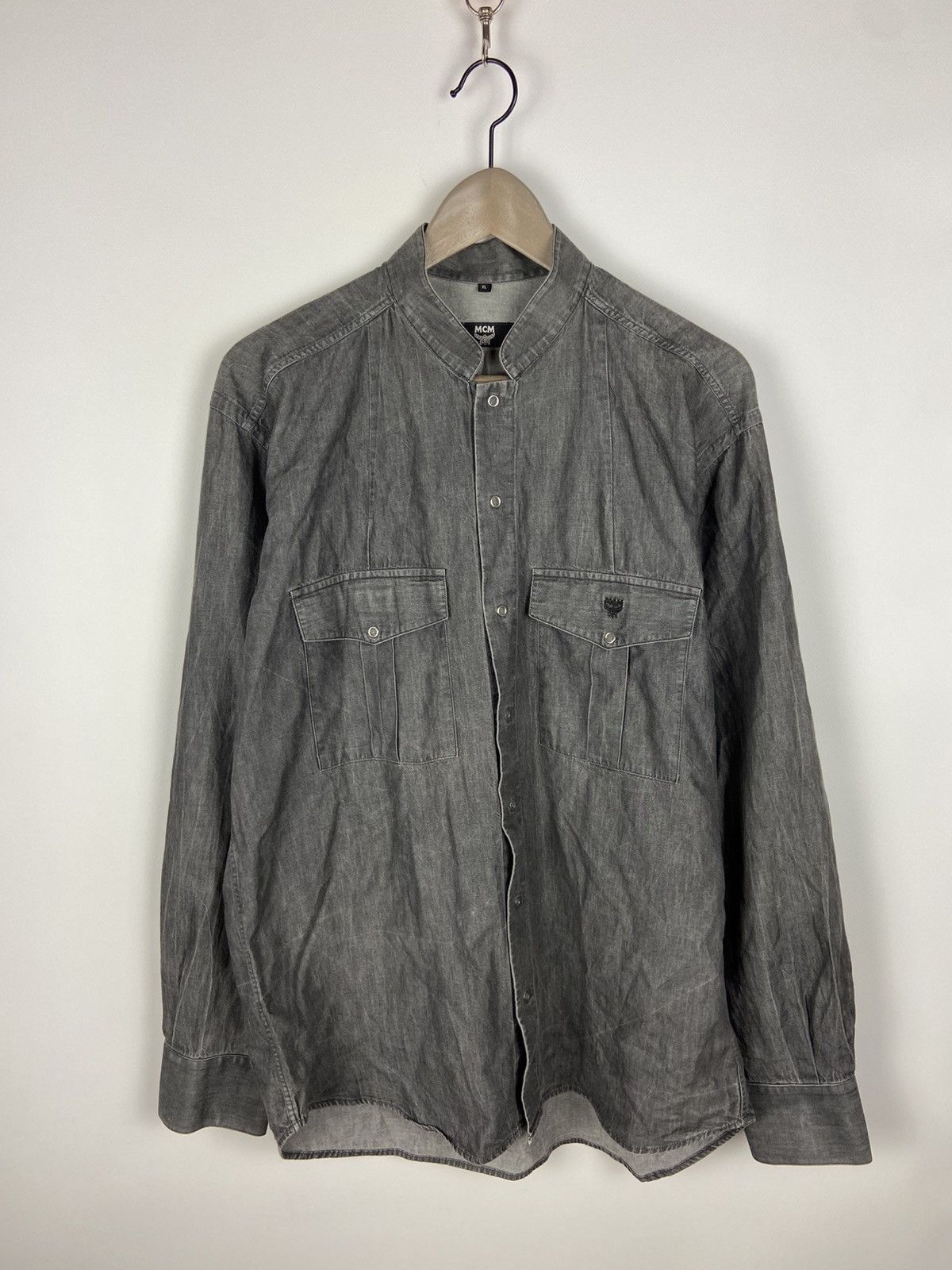 Designer × MCM Vintage MCM Faded Gray Mens Luxury Button Shirt Logo Size US XL / EU 56 / 4 - 1 Thumbnail