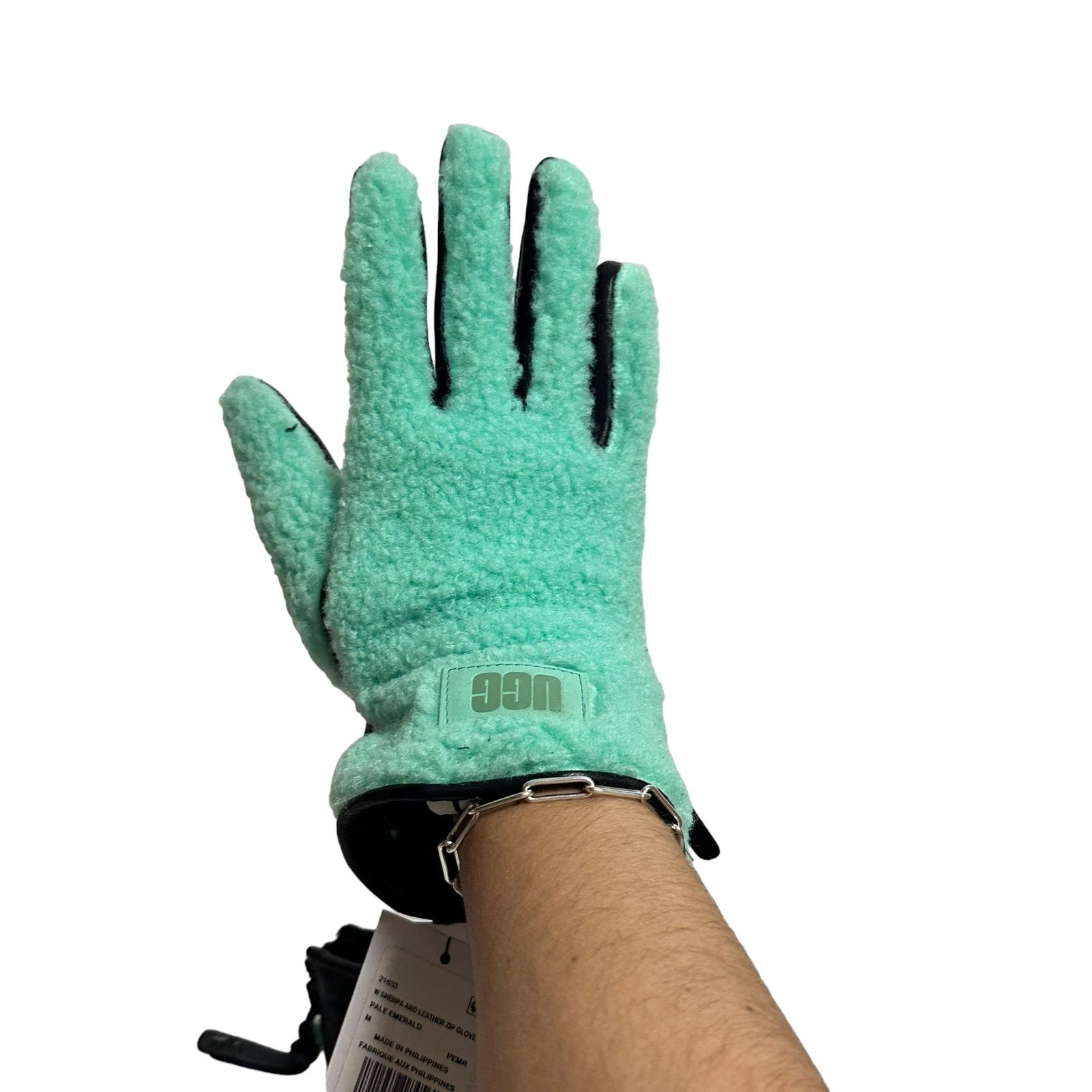 Ugg UGG Leather & Faux Shearling Gloves SMALL PALE EMERALD Size ONE SIZE - 5 Thumbnail
