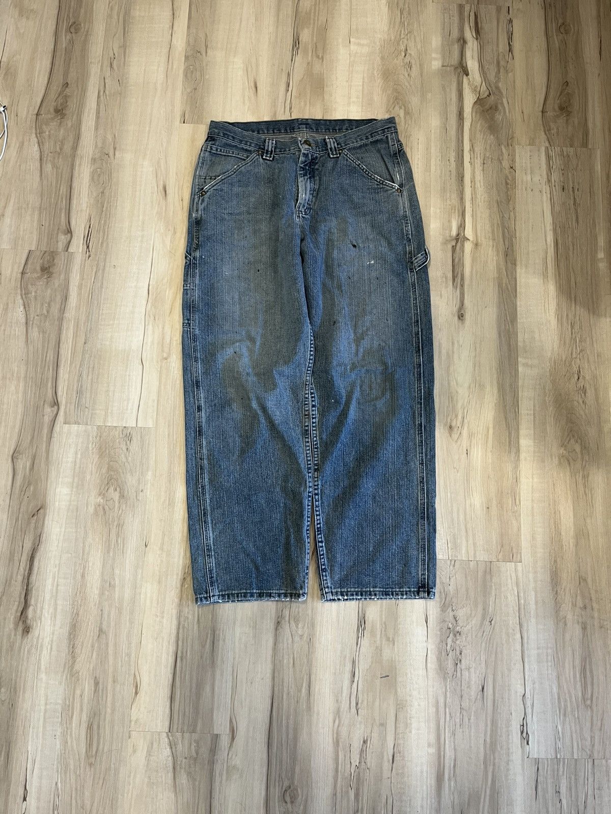Lee × Vintage Y2K Lee dungaree wide leg carpenter jeans Size US 31 - 1 Thumbnail