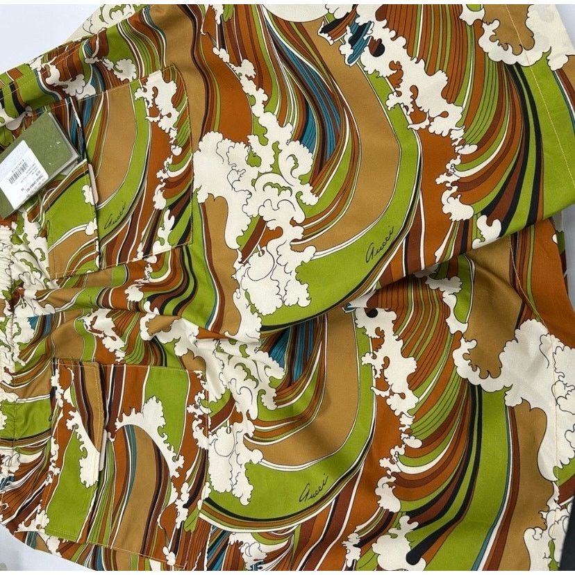 Gucci Gucci Green & Brown Wave-Print Swim Board Shorts Sz 54/XXL Size US 38 / EU 54 - 5 Thumbnail