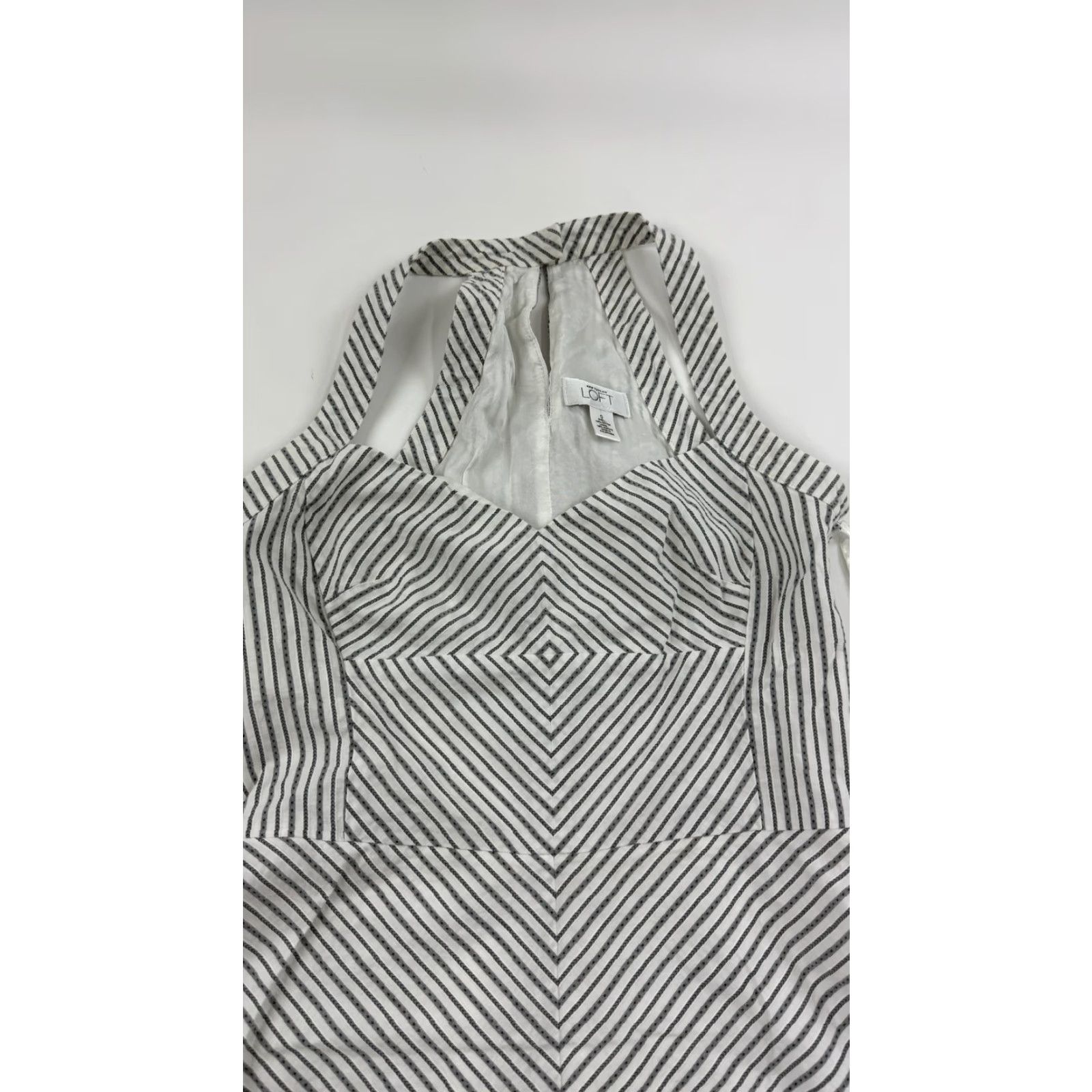 Ann Taylor Ann Taylor LOFT A-Line Dress Womens 0 White Black Striped Halter Summer Cotton Casual Size XS / US 0-2 / IT 36-38 - 2 Thumbnail