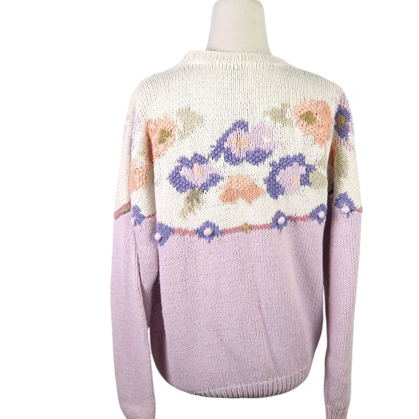 Vintage VINTAGE 90s Harbor View floral sweater M Crew Neck Pullover Knit Cotton Ramie Women Purple Lavender Cream Long Sleeve 90s Size M / US 6-8 / IT 42-44 - 4 Thumbnail