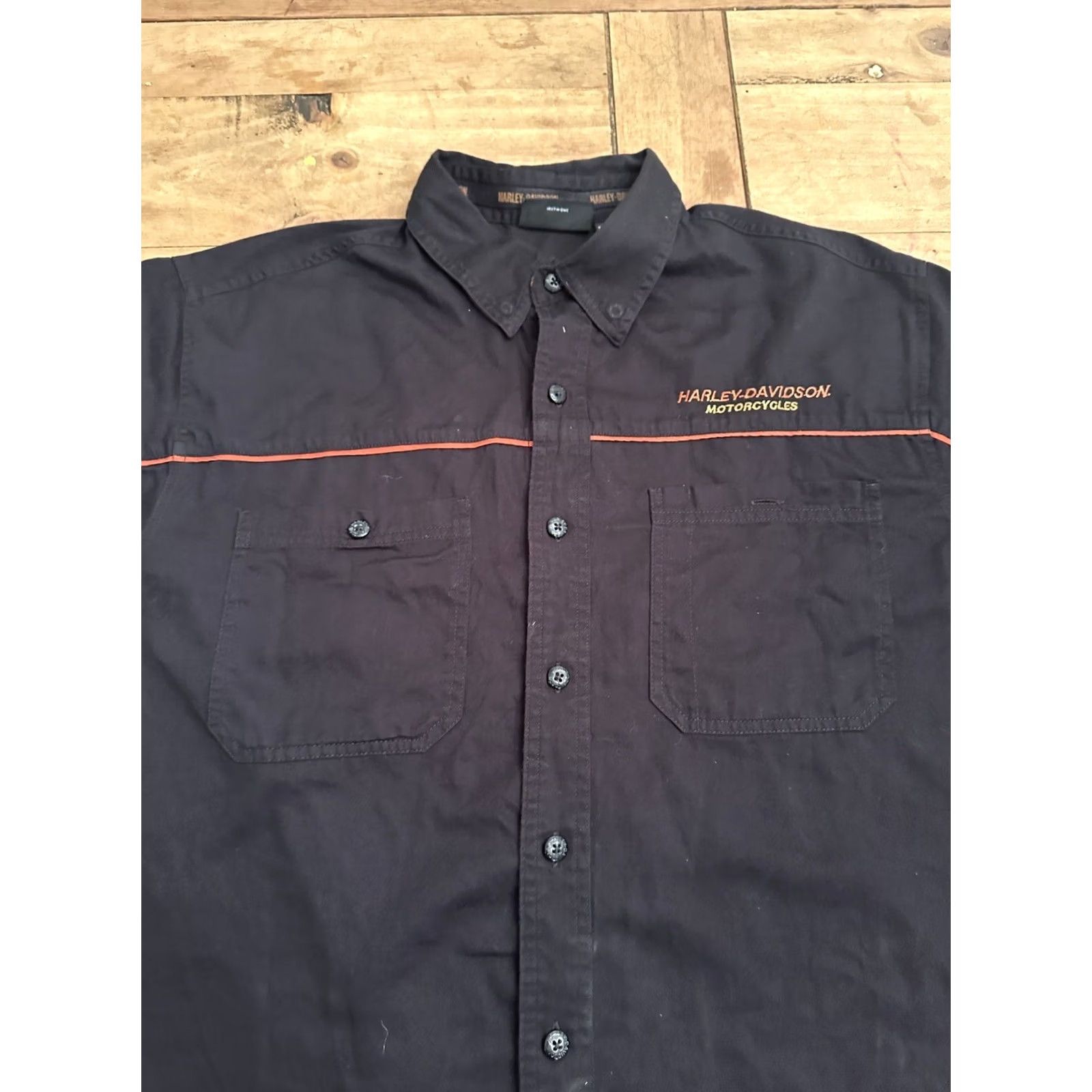 Harley Davidson Harley-Davidson Button-Up Shirt Short Sleeve Black Large Lg Men USA Western Y2K Graphics Back Pocket Logo Embroidered Size US 33 - 3 Thumbnail