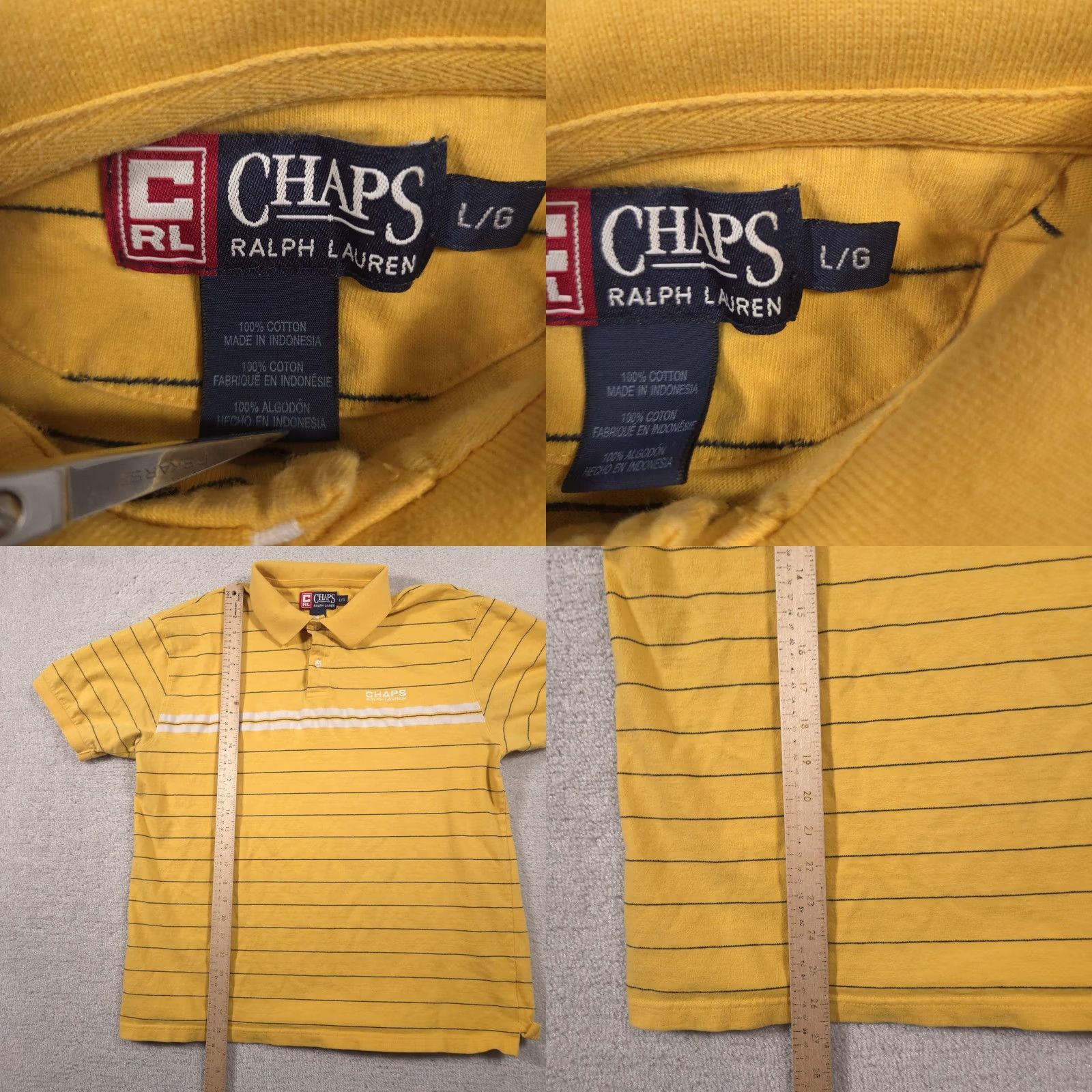 Chaps Chaps Ralph Lauren Polo Shirt Mens L Yellow Striped Embroidered Cotton Shirt Size US L / EU 52-54 / 3 - 8 Thumbnail