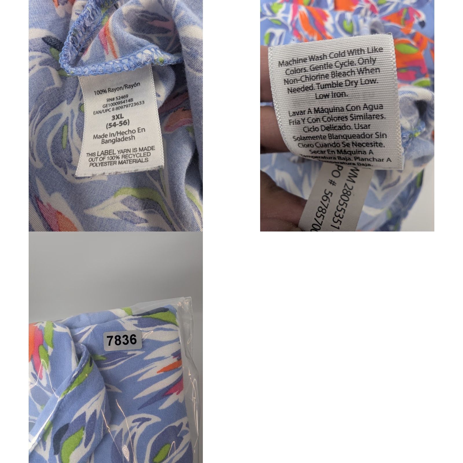 George George Shirt Mens 3XL Blue Palm Leaf Bird Of Paradise Rayon Camp Hawaiian Casual Button-Up Size US XXL / EU 58 / 5 - 8 Thumbnail