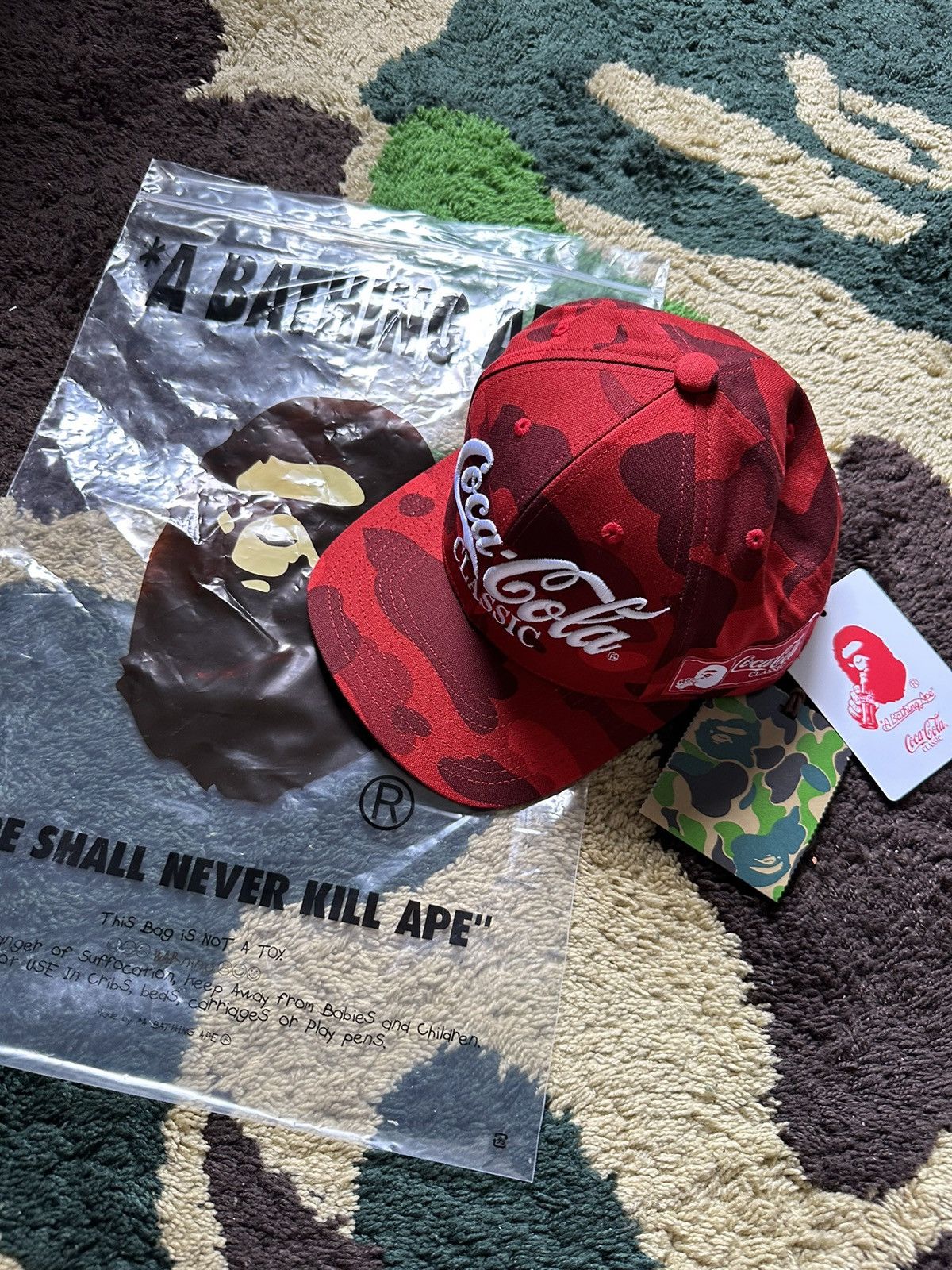 BAPE x Coca-Cola Color Camo Snap Back Cap Red