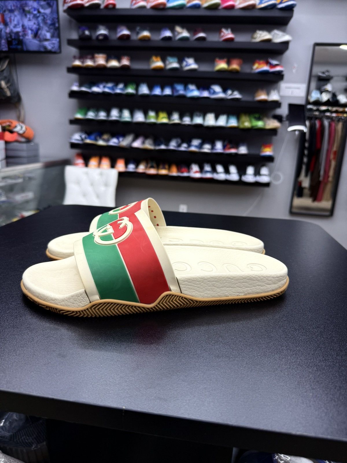 Gucci GUCCI Green Red Beige Interlocking GG Logo Slides sz 12 Size US 12 / EU 45 - 6 Thumbnail