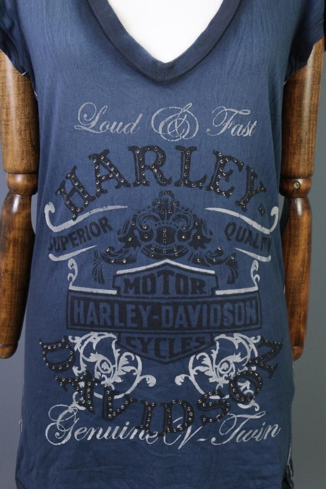 Designer Harley Davidson Big Logo Ptinted V-Neck Top T-Shirt Size L Size ONE SIZE - 3 Thumbnail