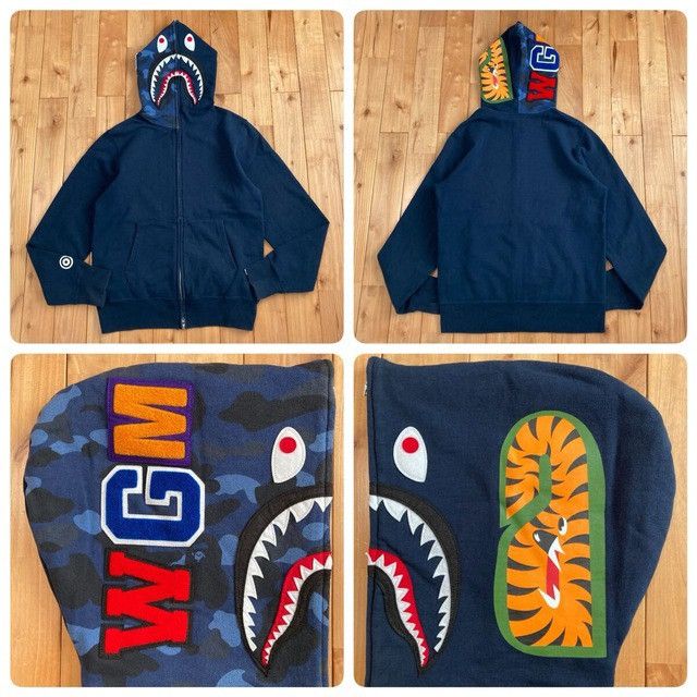 Bape BAPE Blue Camo x Navy shark full zip hoodie a bathing ape Size US M / EU 48-50 / 2 - 1 Thumbnail