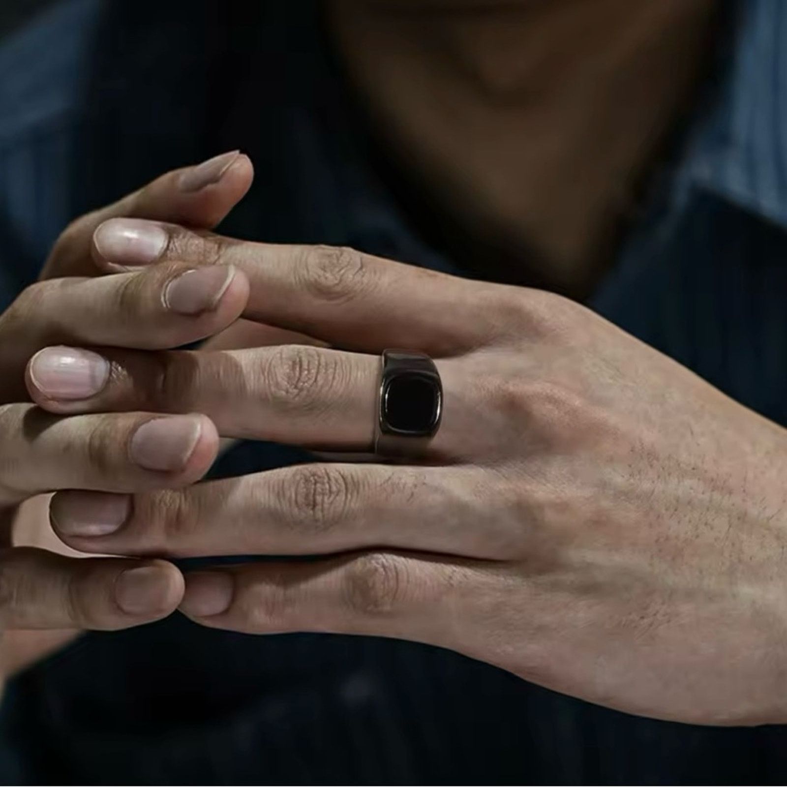 Other Black Stone Rings for Men Stainless Steel Geometric Square Size ONE SIZE - 2 Thumbnail