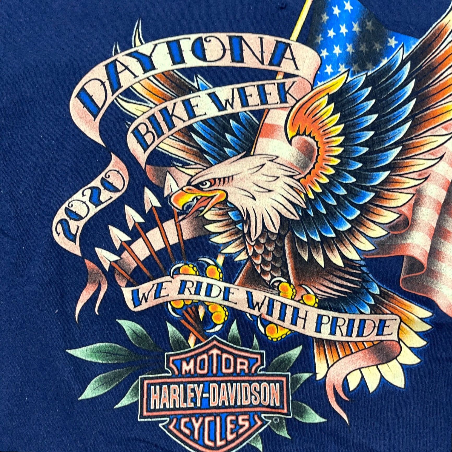 Harley Davidson Harley-Davidson Shirt Men L Blue Bike Week Daytona Tee Tattoo Eagle Biker 80s Grunge Retro Skull Graphic Print T-Shirt Mens Size US L / EU 52-54 / 3 - 6 Thumbnail