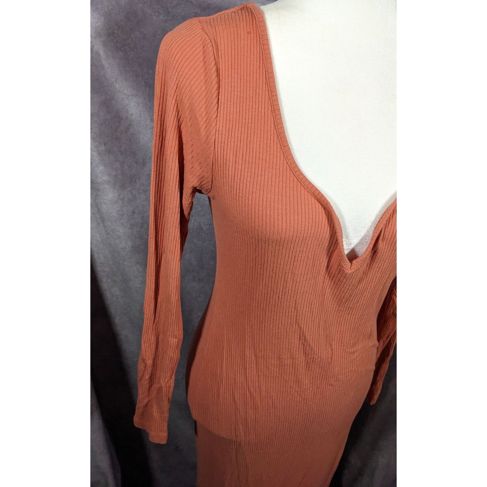 Asos Asos Preppy Muted Orange Ribbed Deep V Neck Side Slit Maxi D Size M / US 6-8 / IT 42-44 - 10 Thumbnail