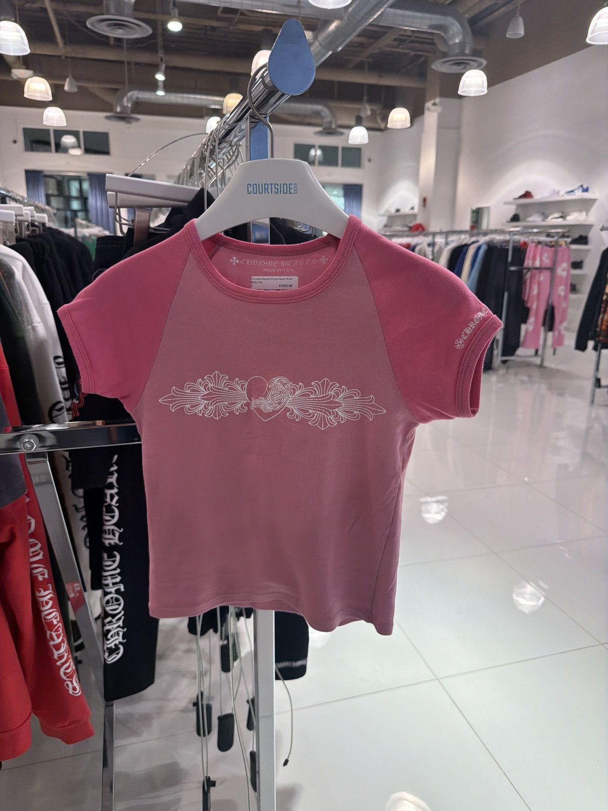 Chrome Hearts Floral Heart Pink Baby Tee