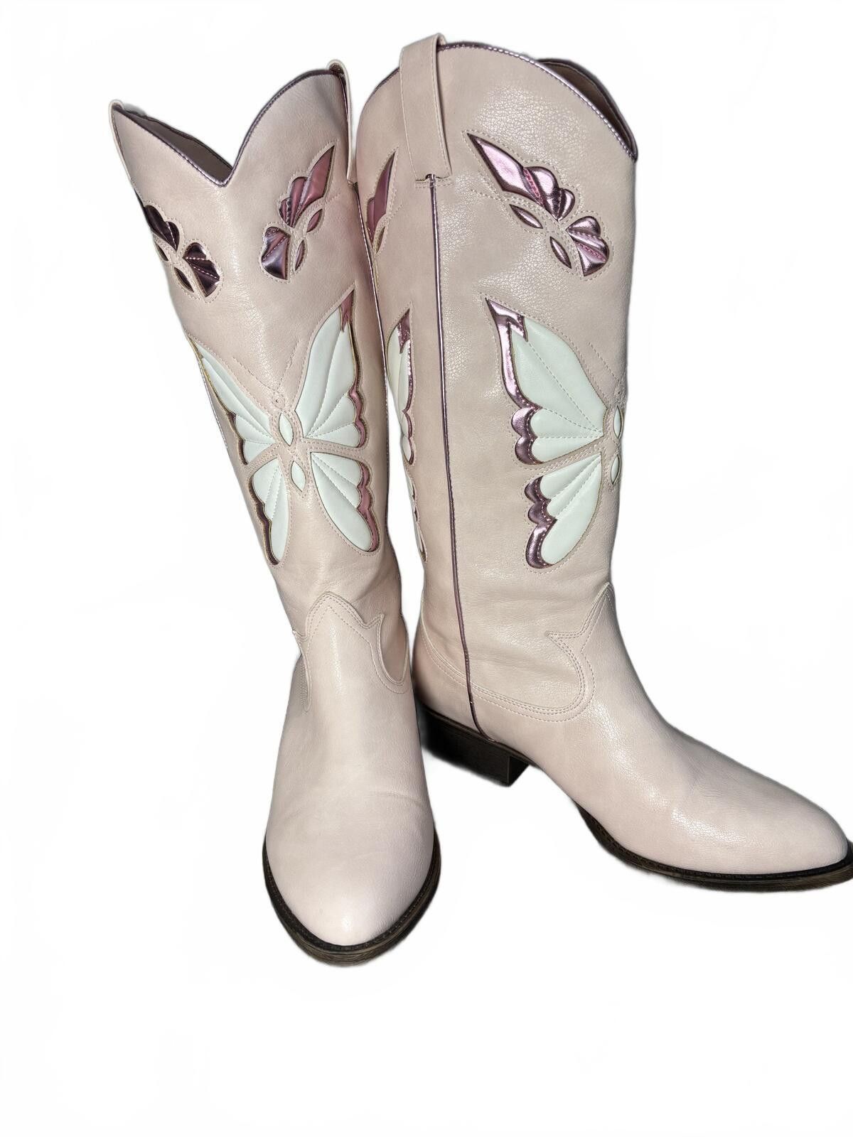 Unknown London Pink Butterfly Cowboy Boots Y2K Festival. Size 10. Size US 7.5 / IT 37.5 - 3 Thumbnail