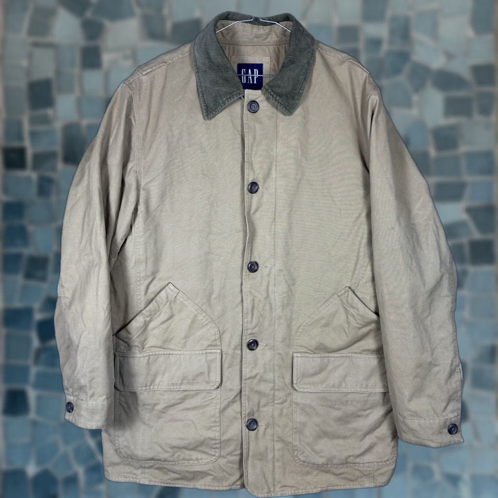 Gap VINTAGE Gap Jacket Mens L Canvas Chore Coat Quilted Utility Corduroy Cuff Collar Leather? Size US L / EU 52-54 / 3 - 1 Thumbnail