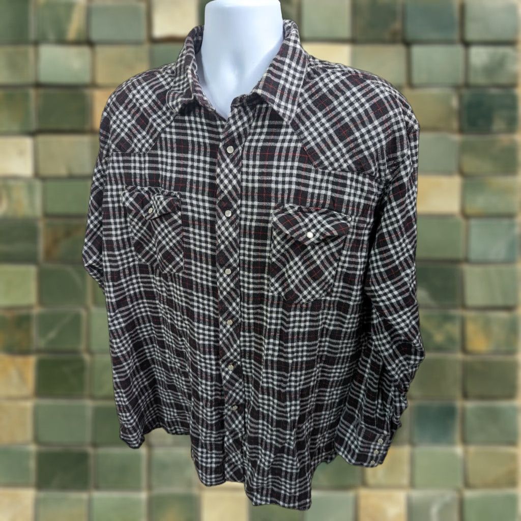 Wrangler VINTAGE Wrangler Western Flannel Shirt Pearl Snap Mens 3XL Tall Long Sleeve Plaid L1 Size US XXL / EU 58 / 5 - 1 Thumbnail