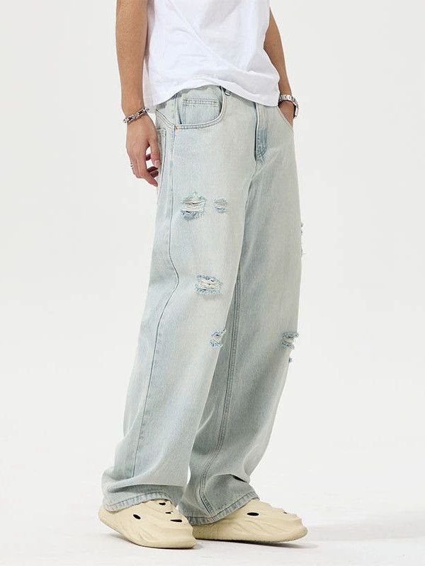 Japanese Brand × Jean Washed loose distressed all-match ripped jeans Size US 32 / EU 48 - 1 Thumbnail