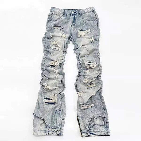 Japanese Brand Designer form-fitting holey pleated jeans trousers y2k 90’s Size US 30 / EU 46 - 1 Thumbnail