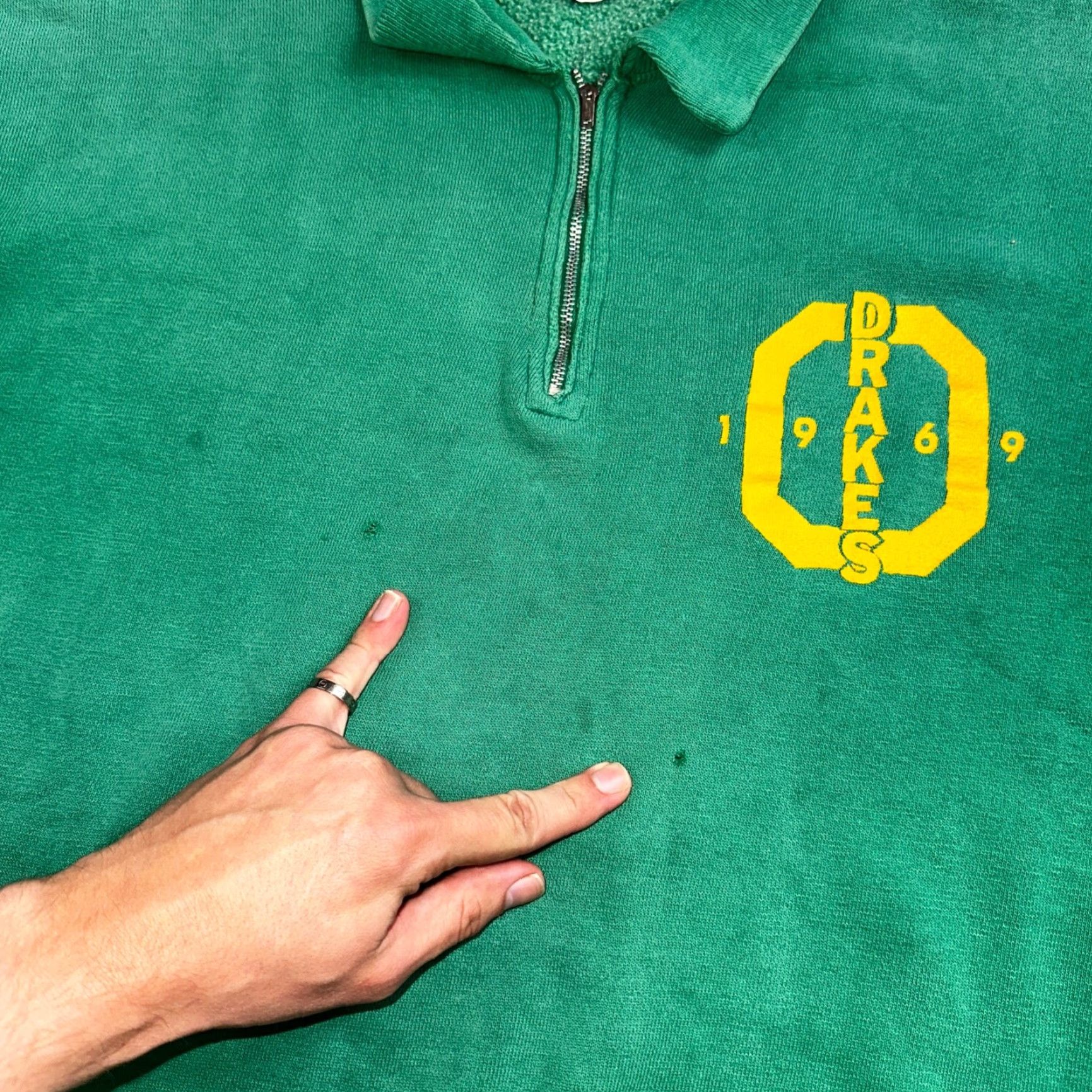 Champion VINTAGE Oregon Athletic Dept Track Sweatshirt Green Zip Pullover XL Mens 60s Rockabilly Ducks Size US XL / EU 56 / 4 - 6 Thumbnail