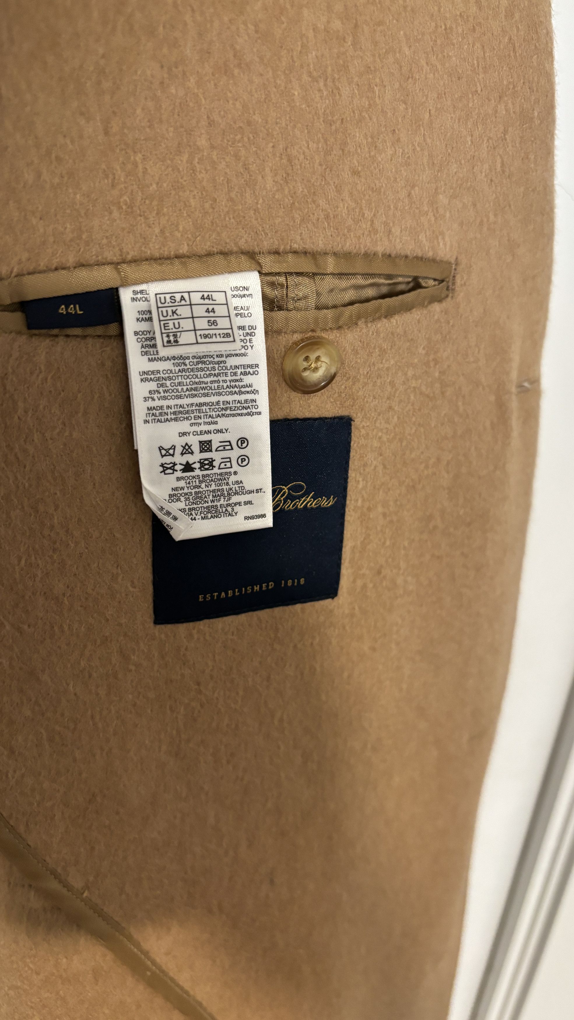 Brooks Brothers $1698 Made in Italy Camelhair Polo Coat/ Overcoat 44 - L/XL Size US L / EU 52-54 / 3 - 7 Thumbnail