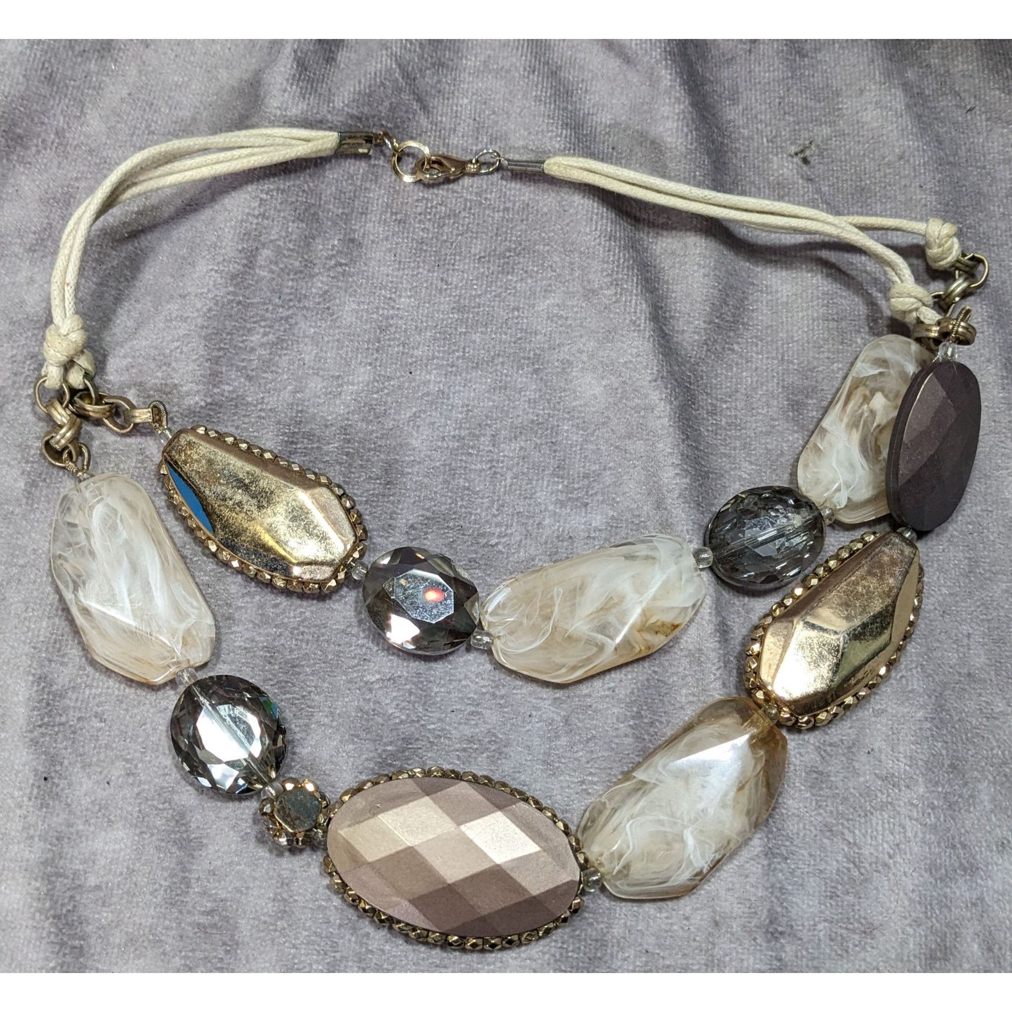 Anthropologie Anthropologie Chunky Statement Necklace With Gold Brown & Cr Size ONE SIZE - 6 Thumbnail