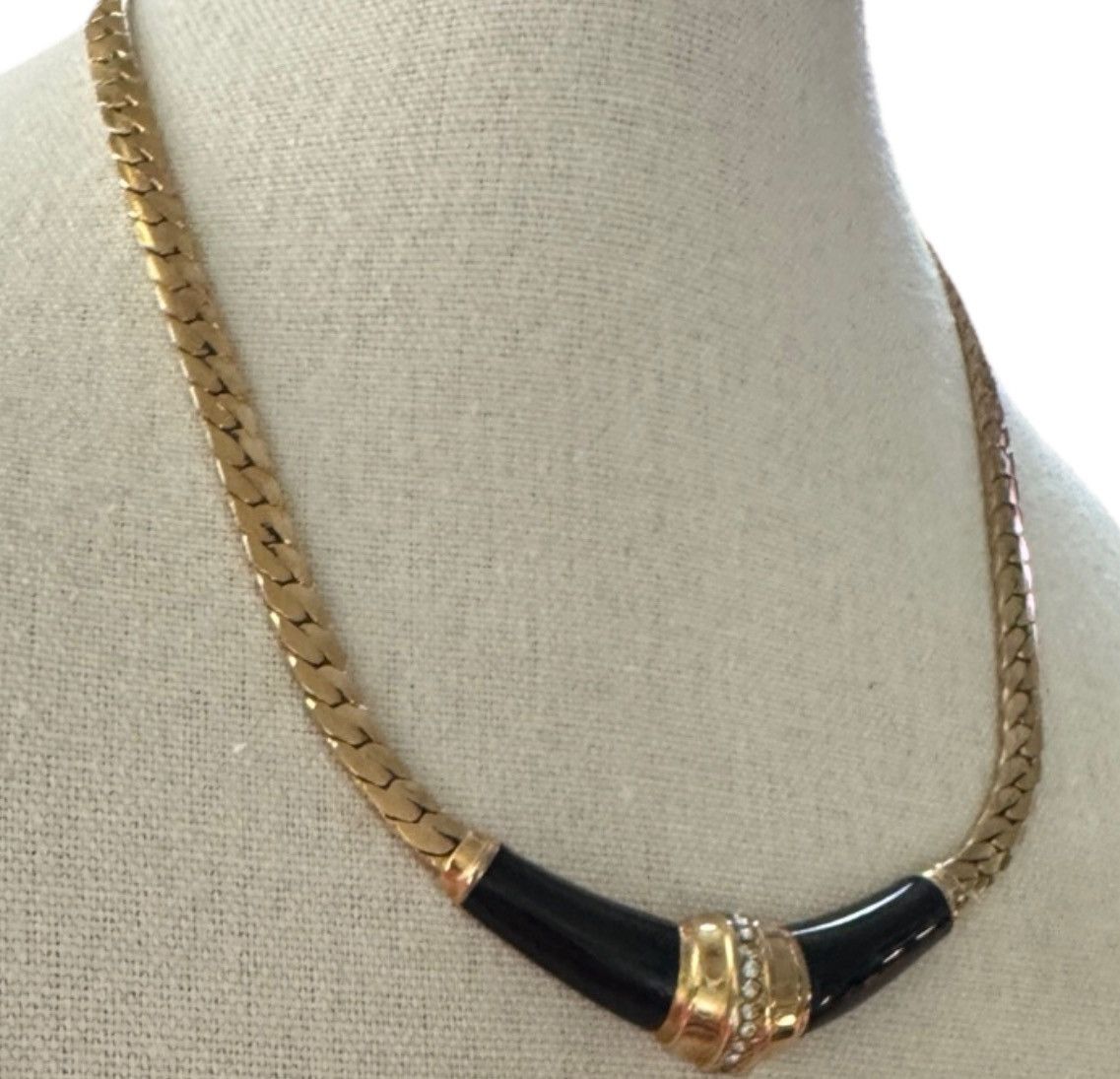 Dior CHRISTIAN DIOR Black Enamel and Rhinestone Vintage Necklace Size ONE SIZE - 3 Thumbnail