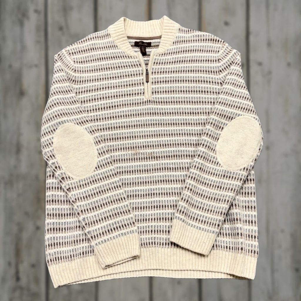 Tasso Elba Tasso Elba Sweater Shirt XL Mens Pullover Multicolor Knitted Quarter Zip Striped Elbow Patch Cotton Acrylic Size US XL / EU 56 / 4 - 1 Thumbnail