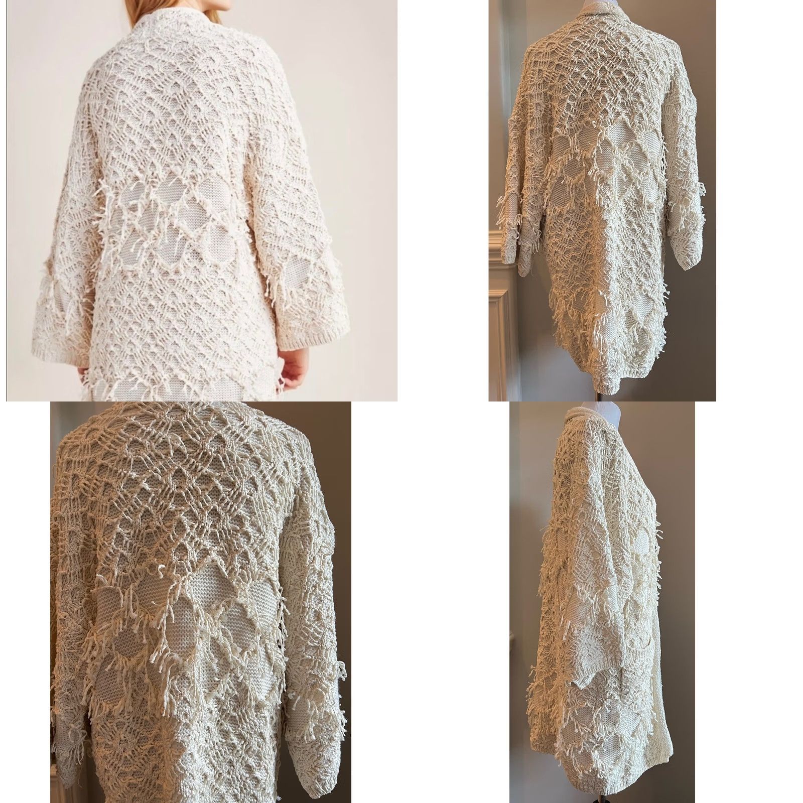 Anthropologie Anthropologie Akemi Kin IONE Cardigan Kimono Fringe Cream Ivory One Size Bohemian Open Pockets Sweater Womens Size ONE SIZE - 8 Thumbnail
