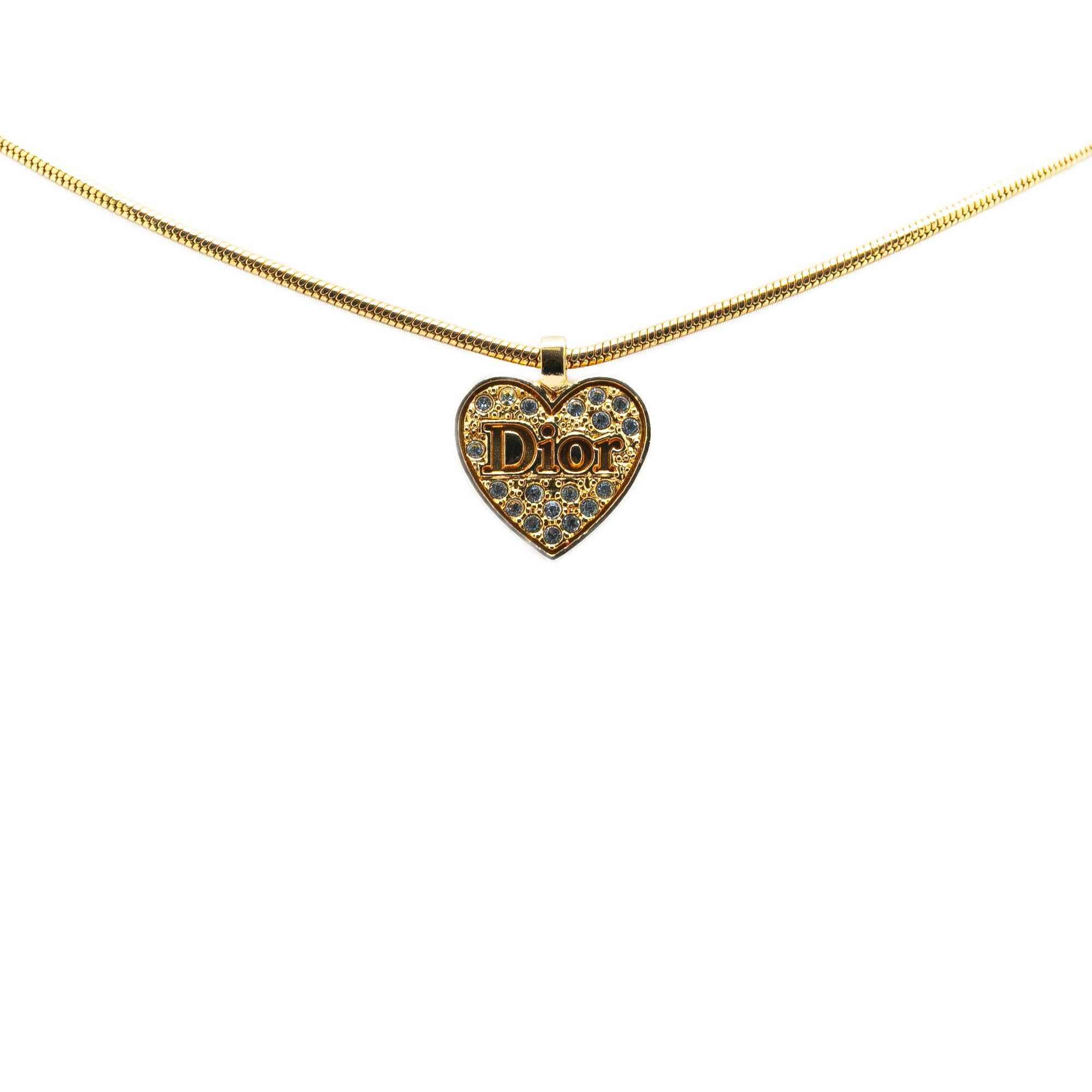 Dior Dior Gold Plated Logo Rhinestones Heart Pendant Necklace Gold Size ONE SIZE - 1 Thumbnail