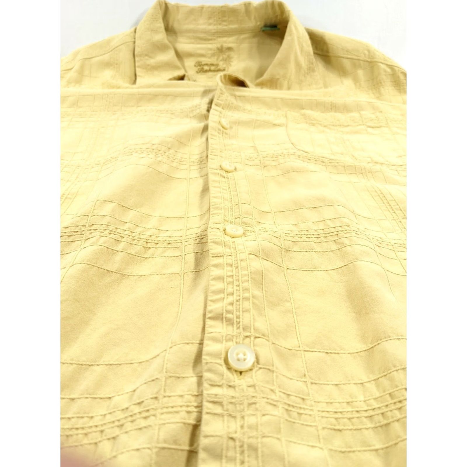 Tommy Bahama VINTAGE Tommy Bahama Shirt Silk Short Sleeve Button-Up XL Yellow Texture Floral Embroidered Logo Breathable All Seasons Mens Size US XL / EU 56 / 4 - 4 Thumbnail