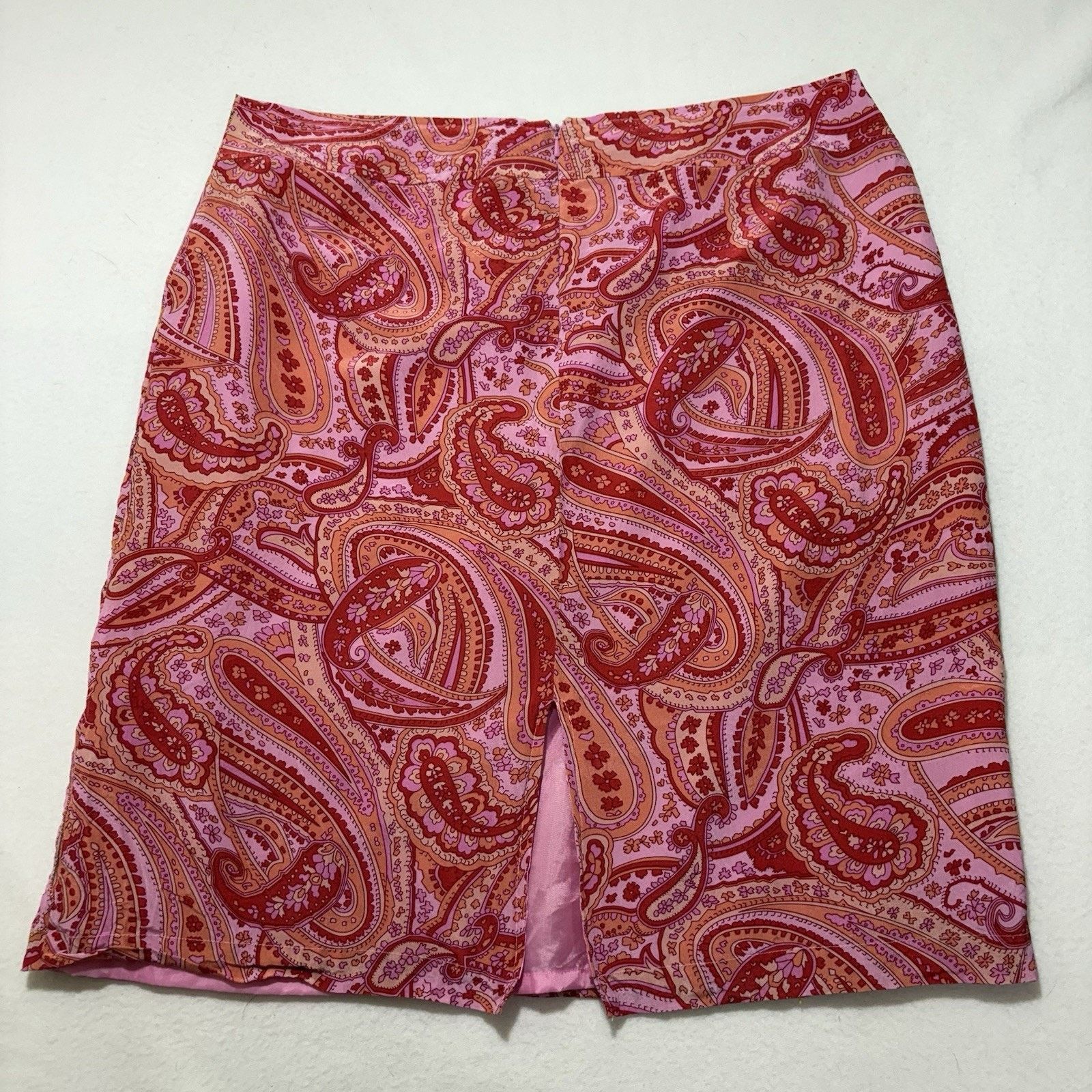 Other Worthington 14 Silk Mini Pencil Skirt Pink Paisley Slit Back Size 36" / US 14 / IT 50 - 5 Thumbnail