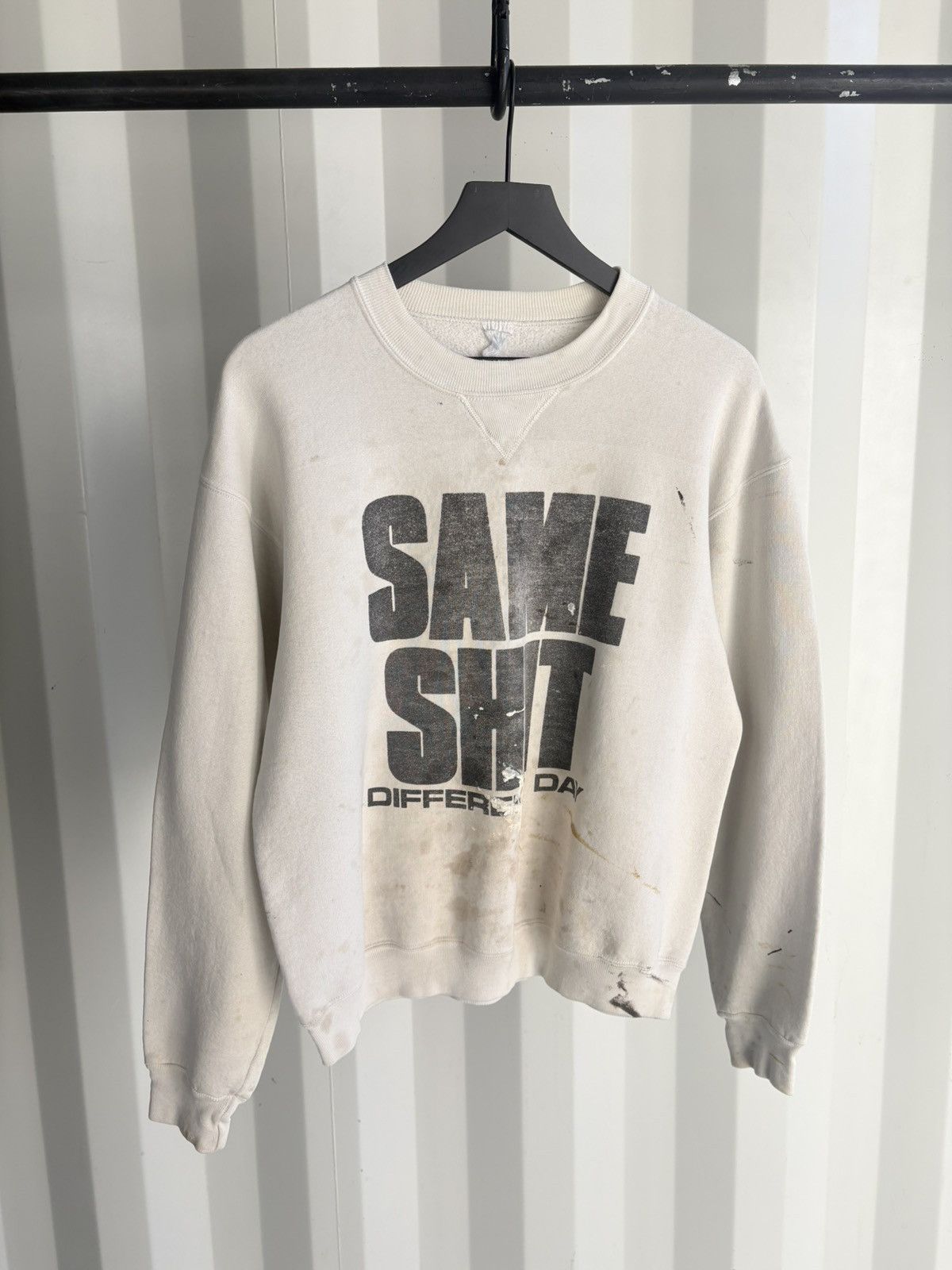 Thrashed Same Shit Boxy Distressed Faded Sweater Grunge Band