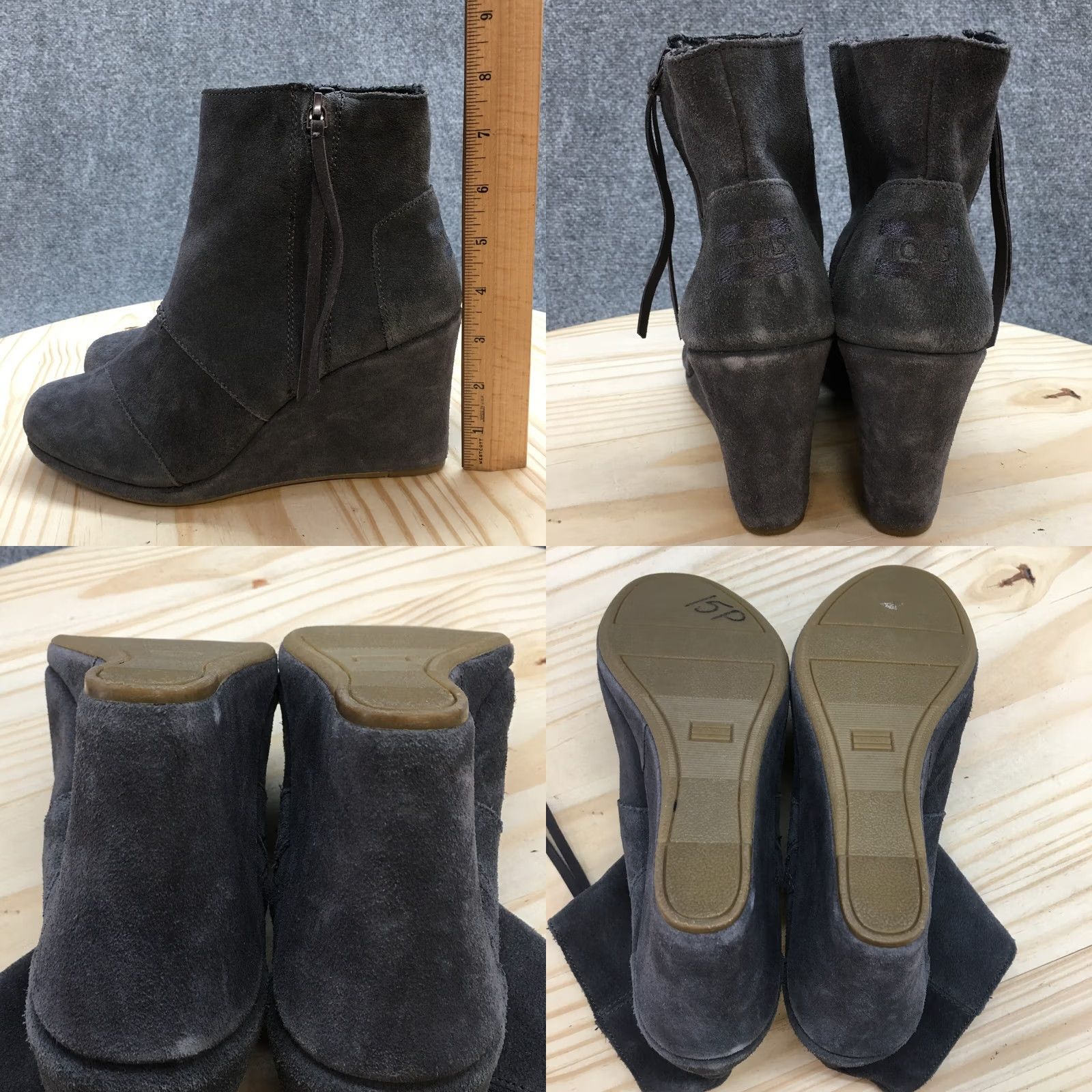 Toms TOMS Boots Womens 9 Ankle Booties Wedge Heels Casual Gray Leather Zipper Bootie Mens, Womens, Girls Size US 9 / IT 39 - 8 Thumbnail
