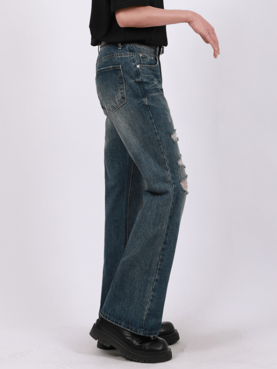 Japanese Brand × Jean Retro cleanfit blue distressed flared loose casual jeans Size US 32 / EU 48 - 3 Thumbnail