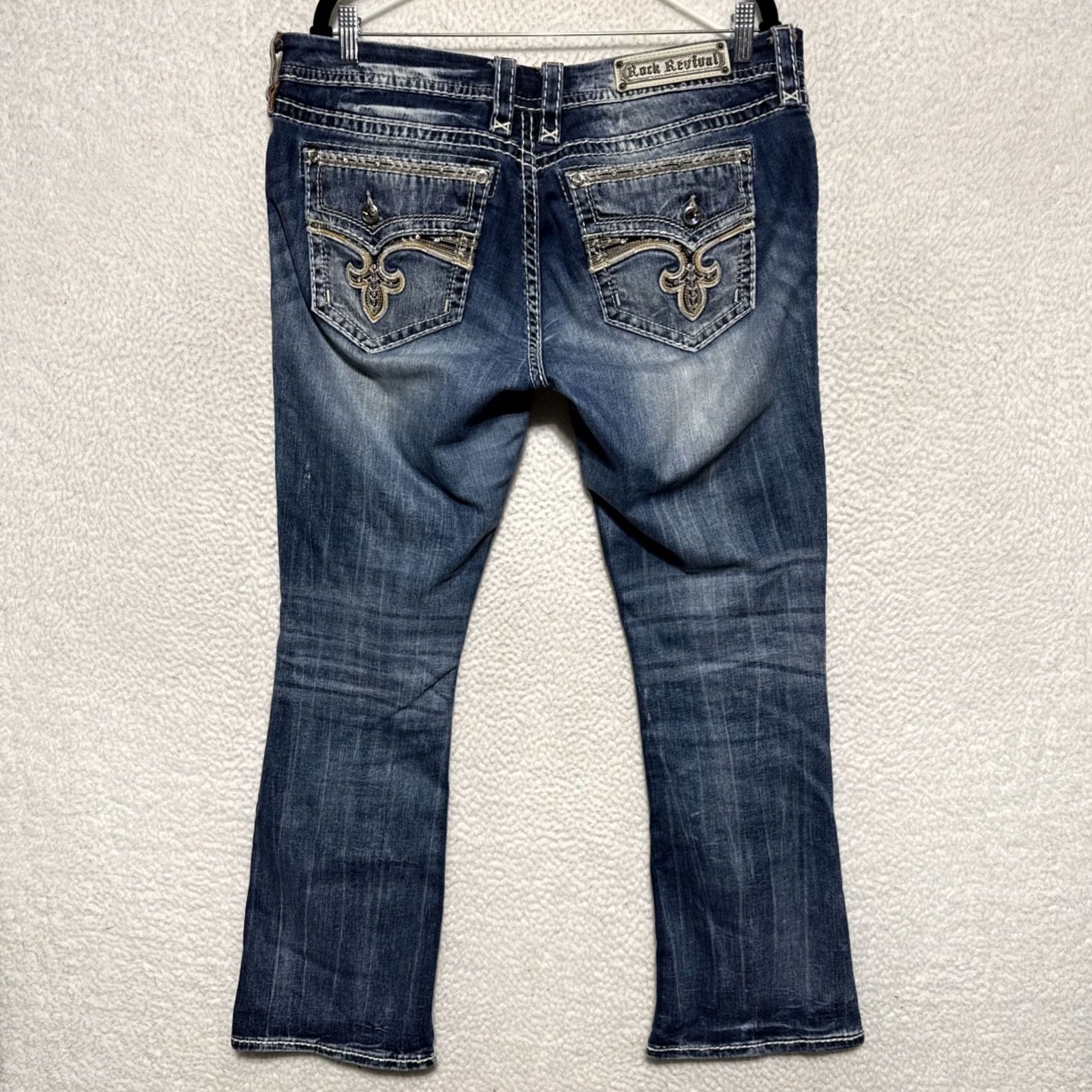 Vintage Rock Revival Yui Jeans Women Bootcut 5-Pocket Bling Stitches Mid Rise Blue 38x31 Size 24" / US 00 / IT 34 - 5 Thumbnail