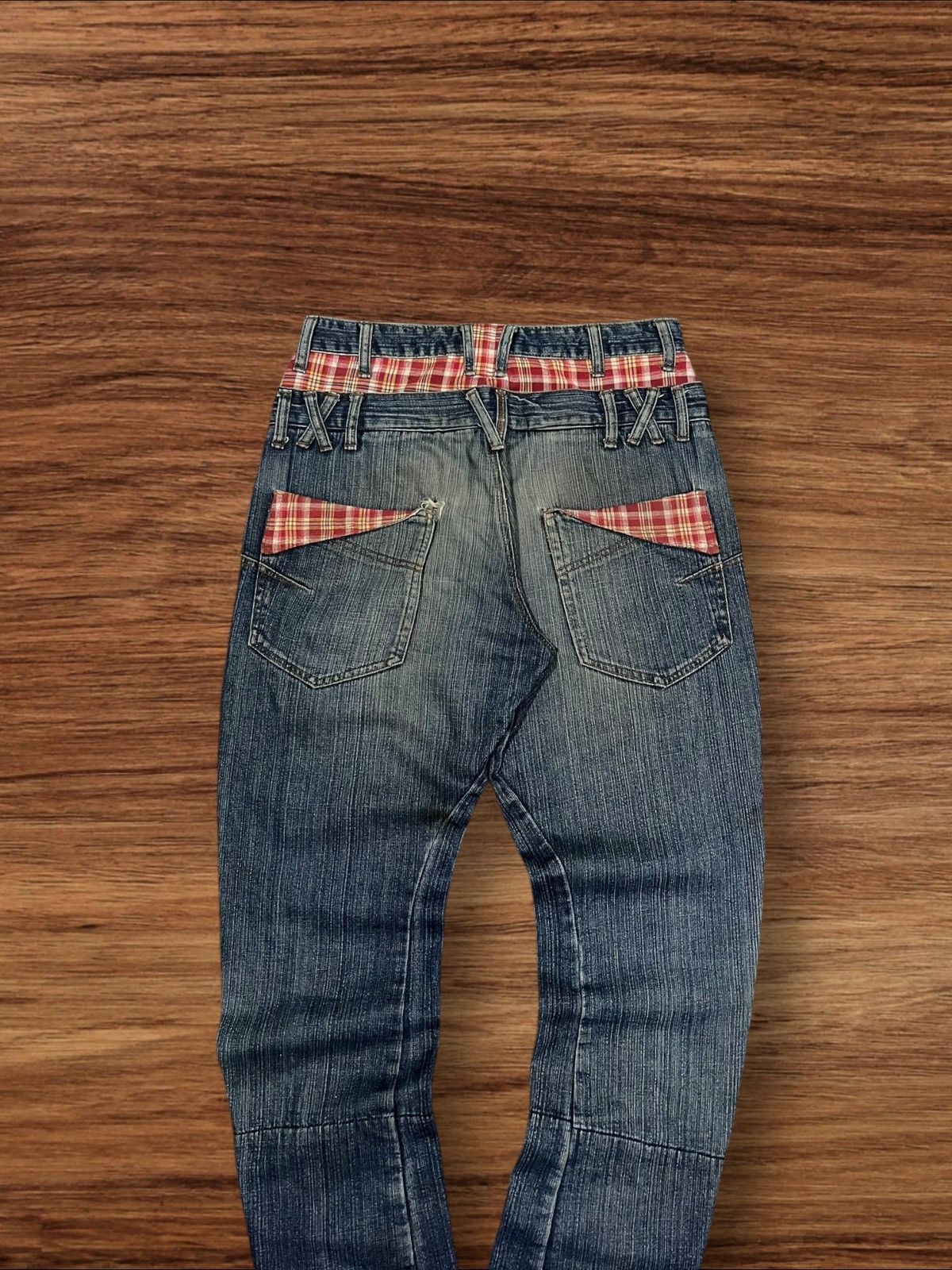 Japanese Brand Vintage Japanese Brand Double Waist Plaid Pocket Jeans Size US 31 - 5 Thumbnail