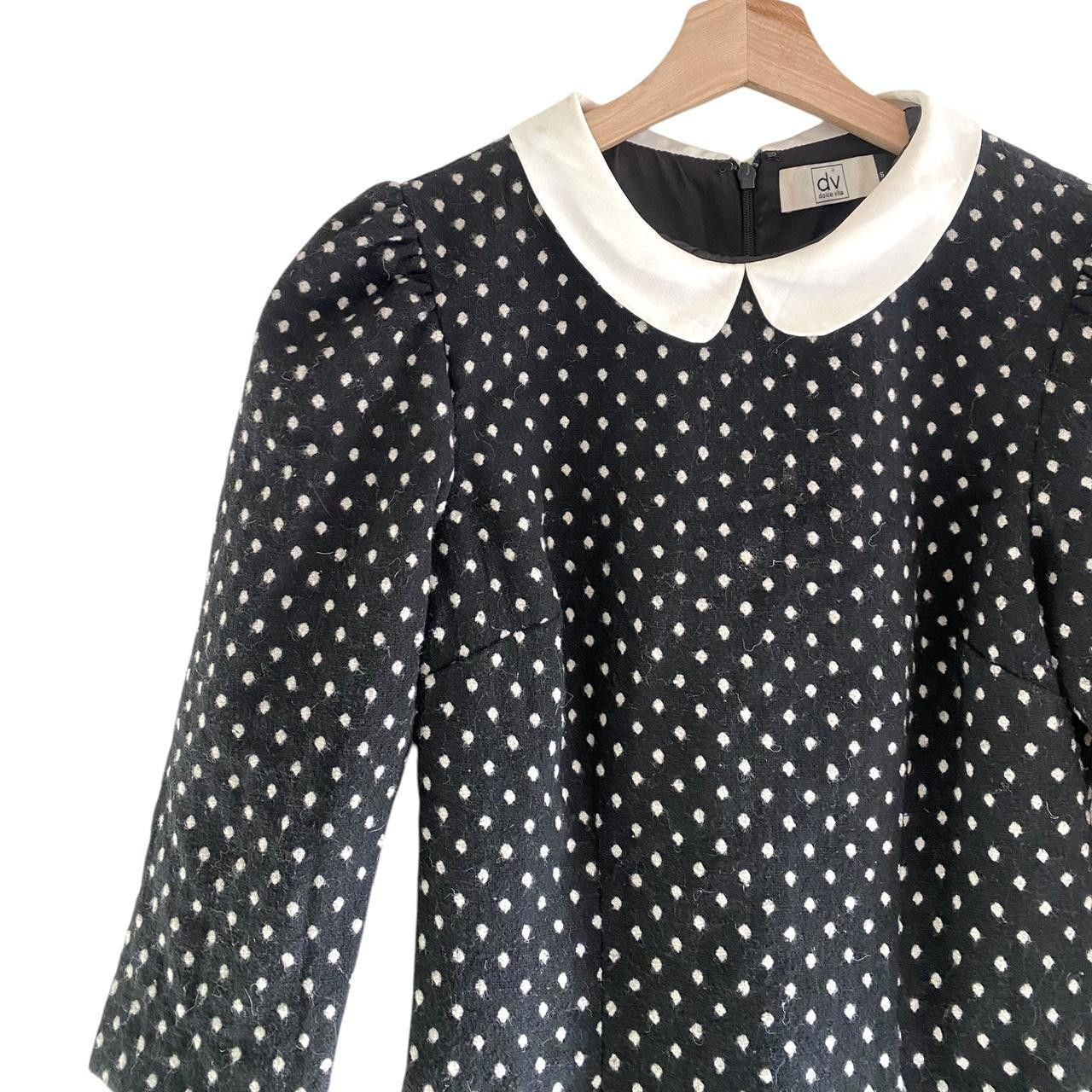 Dolce Vita DOLCE VITA BLACK POLKA DOT COLLARED MINI DRESS SMALL WOOL Size S / US 4 / IT 40 - 3 Thumbnail