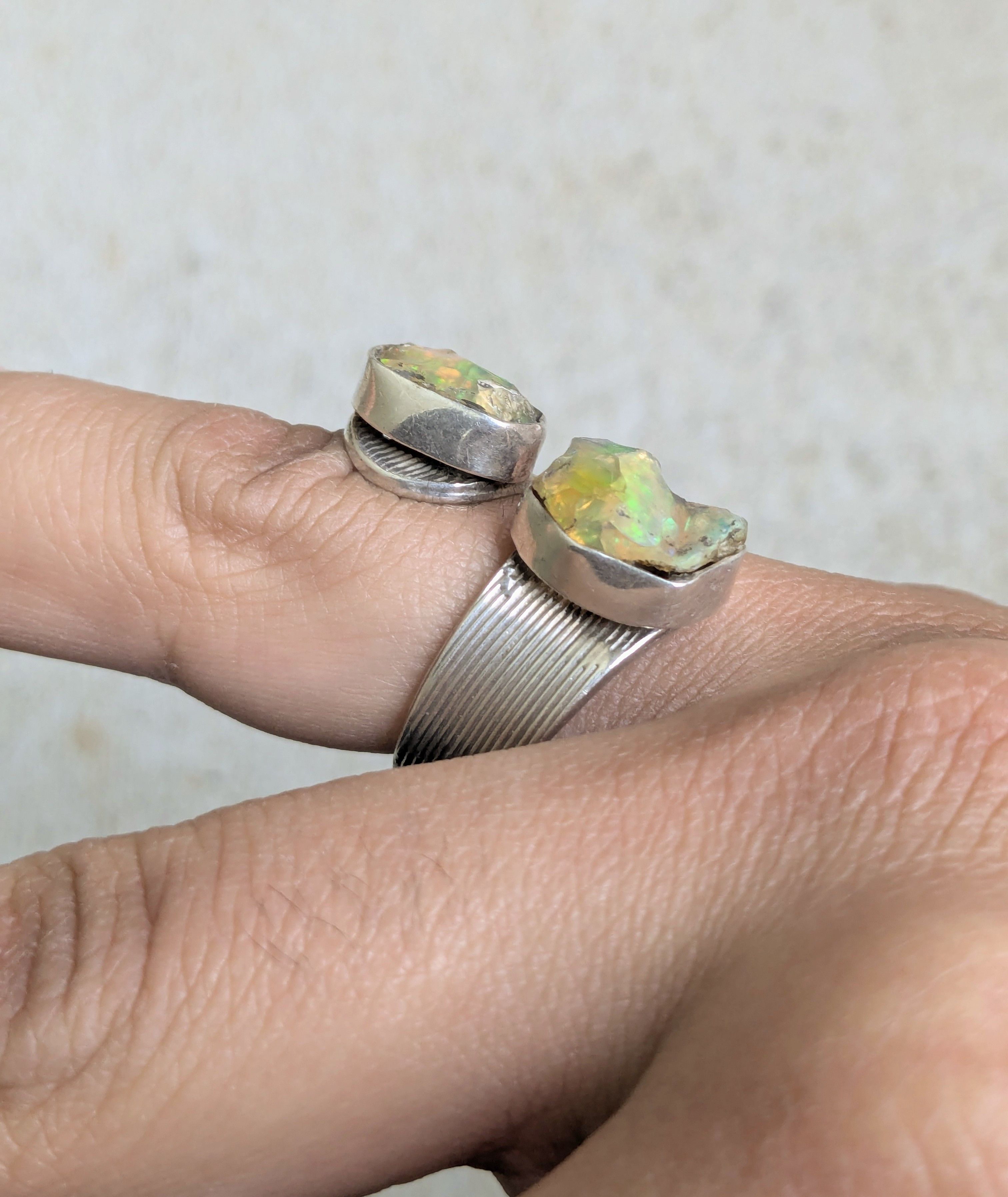 Other Vintage Sterling Silver Ring Opal 8 Bypass Adjustable Size ONE SIZE - 2 Thumbnail