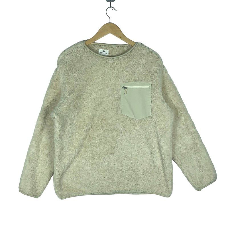 image of Uniqlo Single Pocket Pullover Jumper Fleece Sweatshirt in Cream, Women's (Size Large)