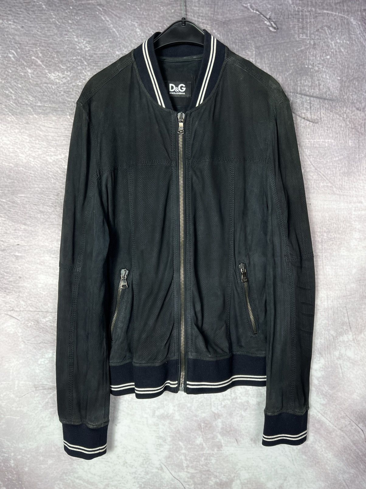 Dolce & Gabbana Dolce & Gabbana Perforated Goatskin Suede Bomber Jacket Size US L / EU 52-54 / 3 - 1 Thumbnail