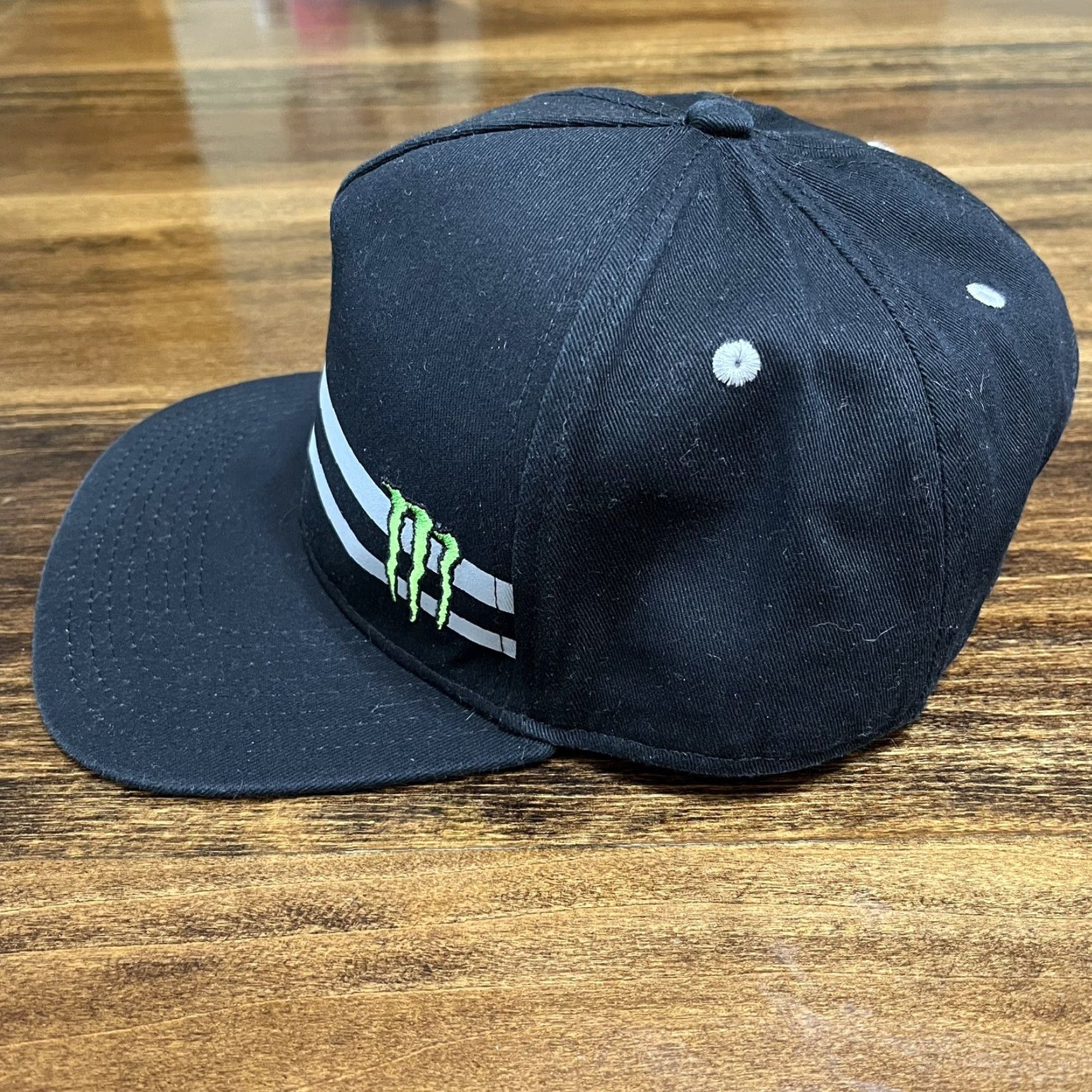 Vintage Monster Energy Hat Cap Snap Back Adjustable Black Gray 2 Stripe CYOD Vintage Men One Size Black Cotton Polyester Knit Adjustable Sn abback? Size ONE SIZE - 3 Thumbnail